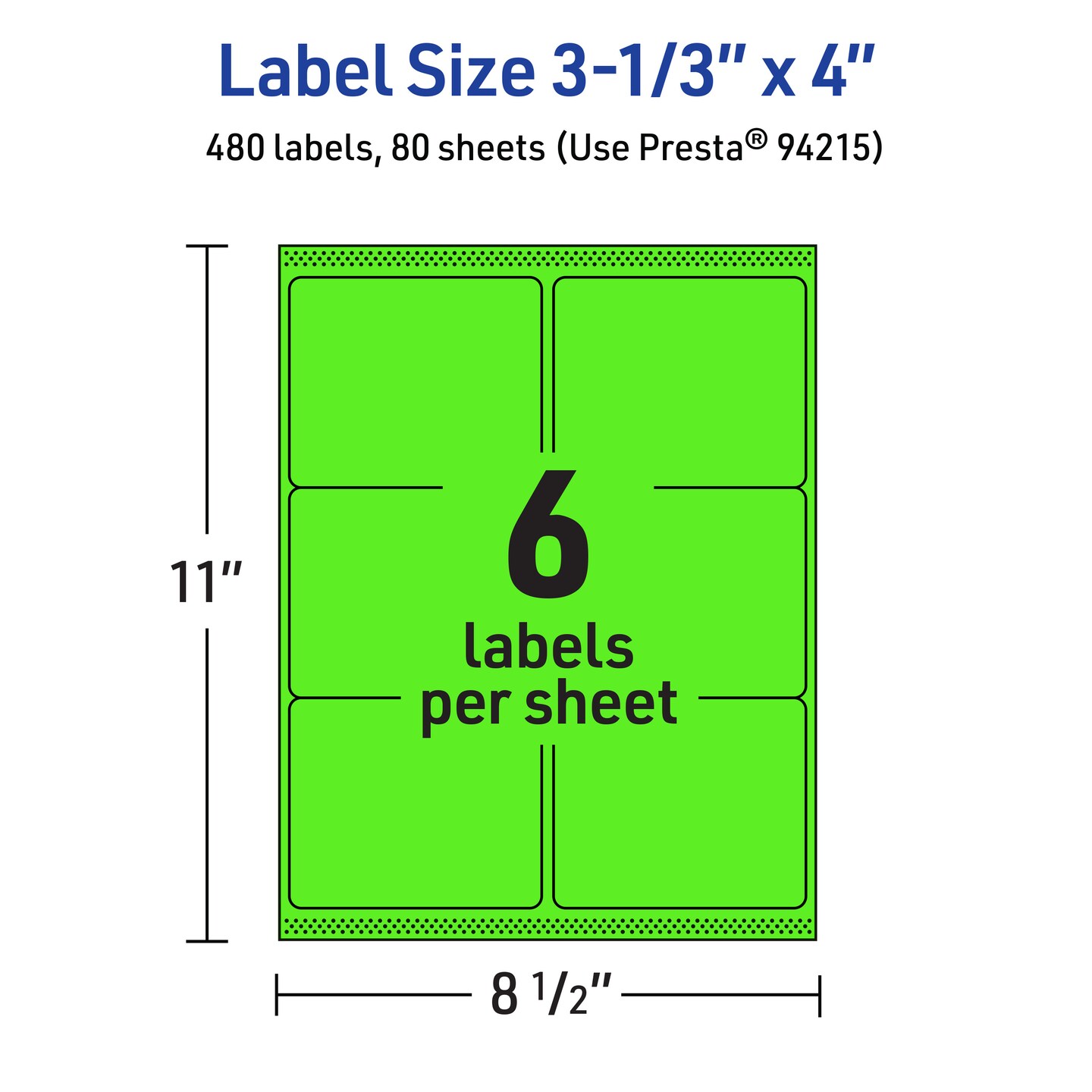 Avery Neon Green Paper Labels, 3-1/3&#x22; x 4&#x22; Rectangle