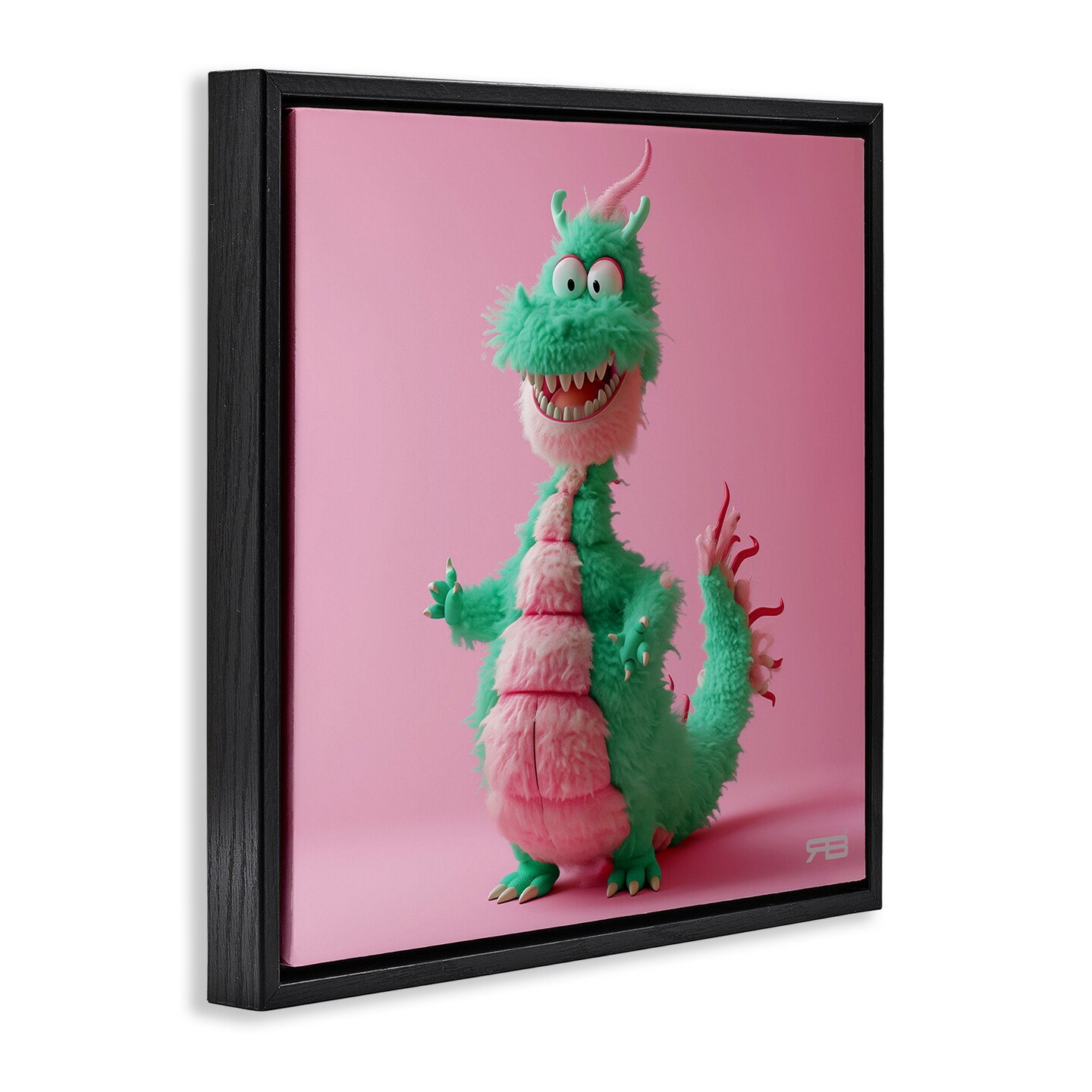 Stupell Industries Happy Green Dragon Framed Floater Canvas Wall Art Design by RB