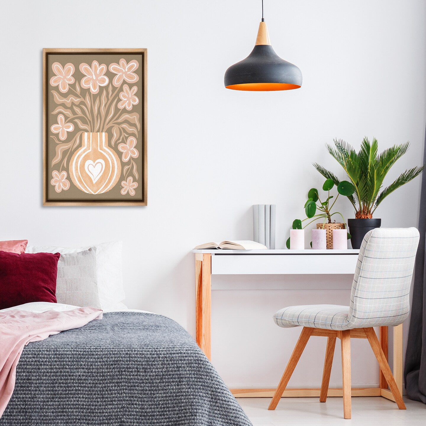 Stupell Industries Pink Retro Flower Vase Framed Floater Canvas Wall Art Design by Martina Pavlova