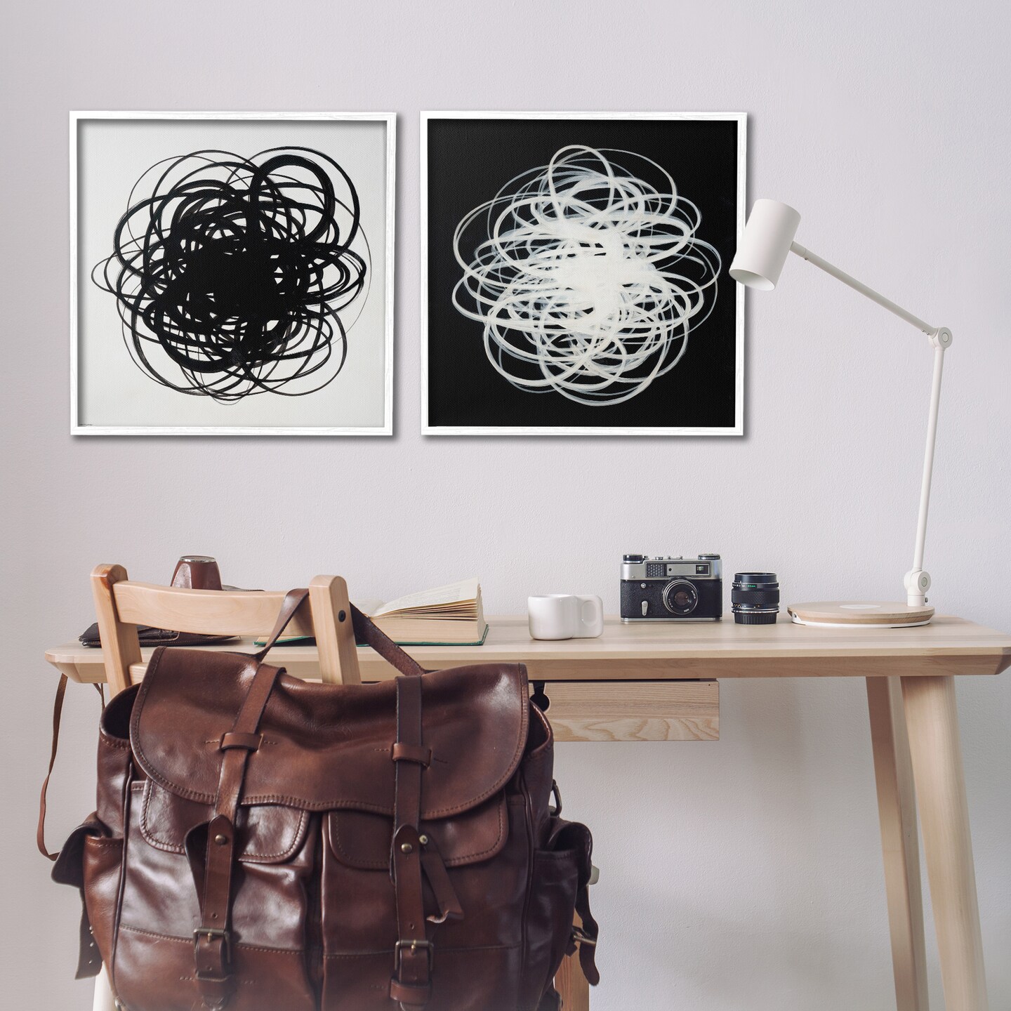 Stupell Industries Black & White Tangled Lines 2 pc Framed Giclee Wall Art Set Design by Haxton