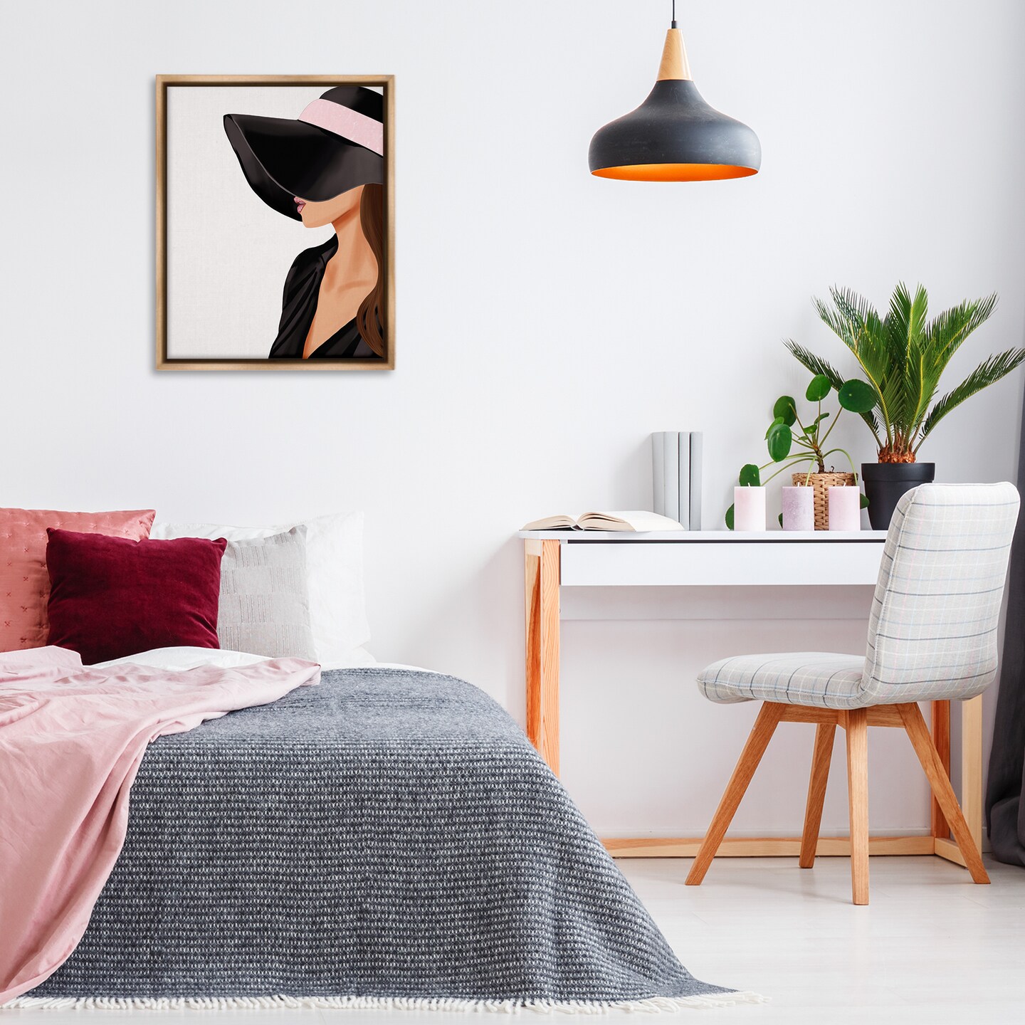 Stupell Industries Shaded Woman Large Hat Framed Floater Canvas Wall Art Design by Saba Rauf