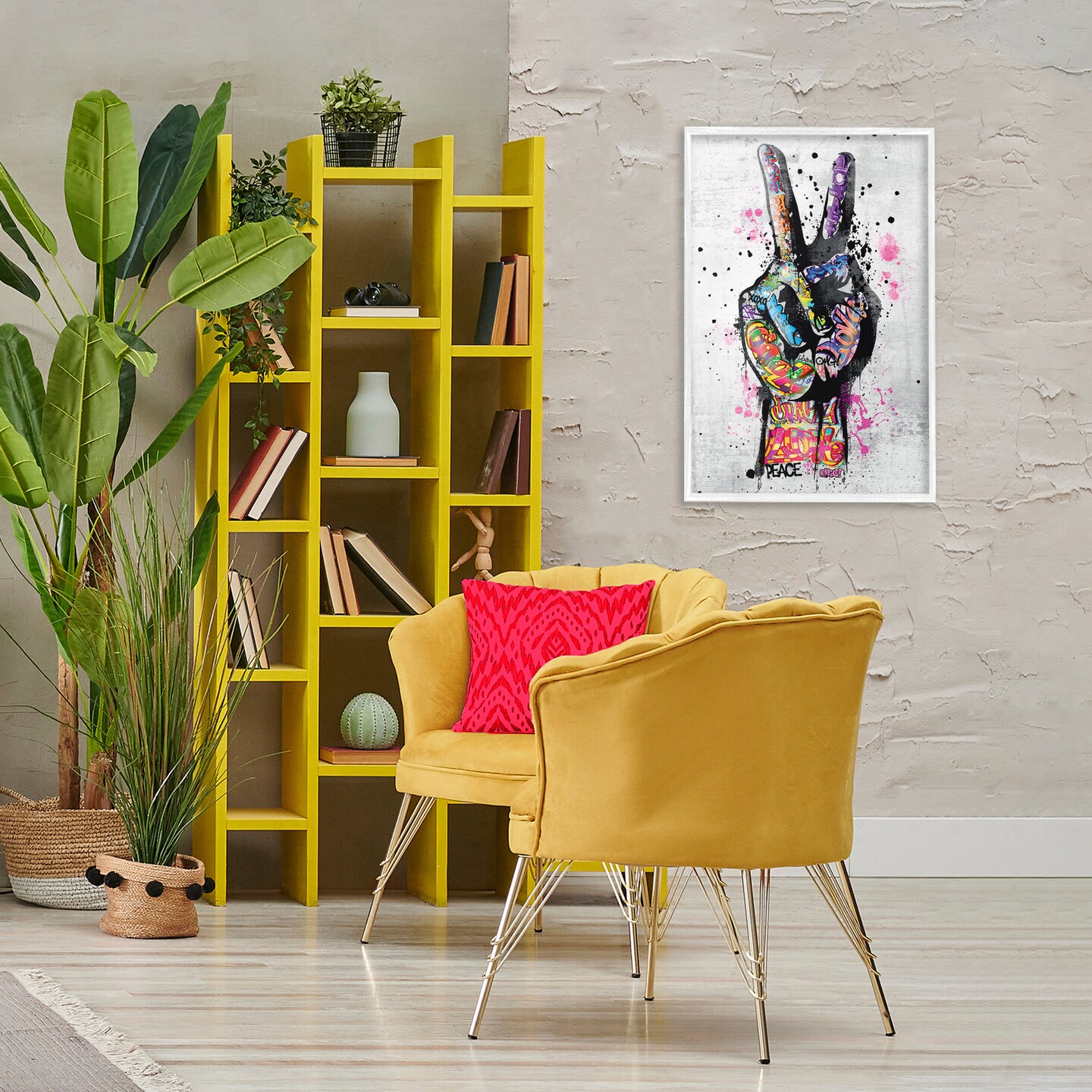 Stupell Industries Urban Tattooed Peace Hand Framed Giclee Wall Art Design by Reinders