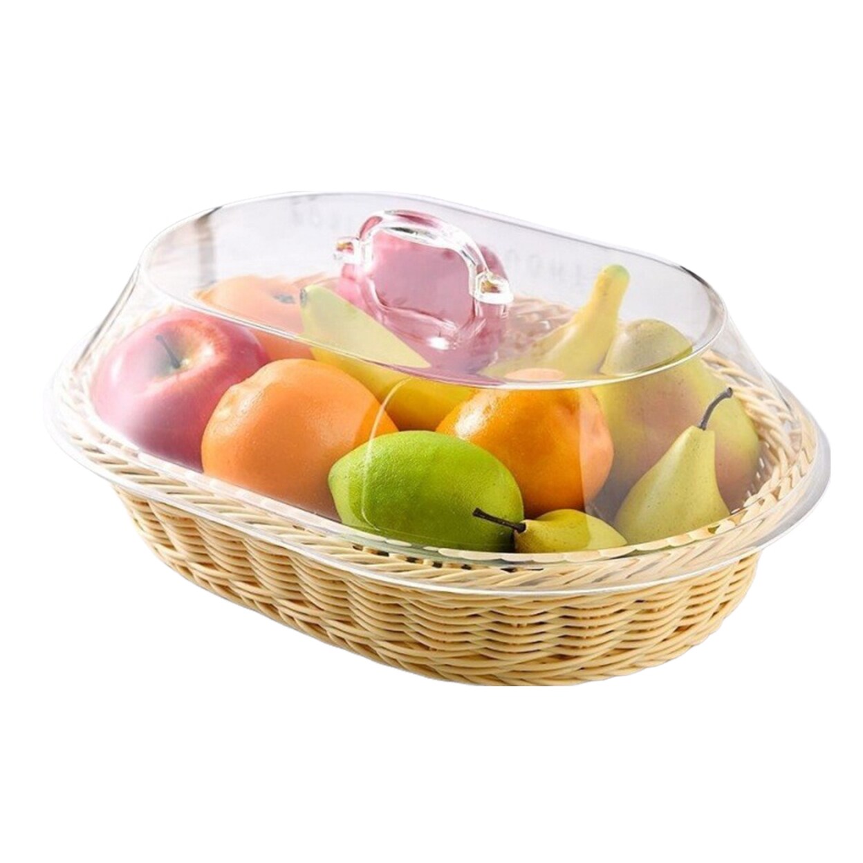Imitation Rattan Bread Basket With Acrylic Lid For Food Storage Serving Multifunctional Woven Meal Basket For Fruits
