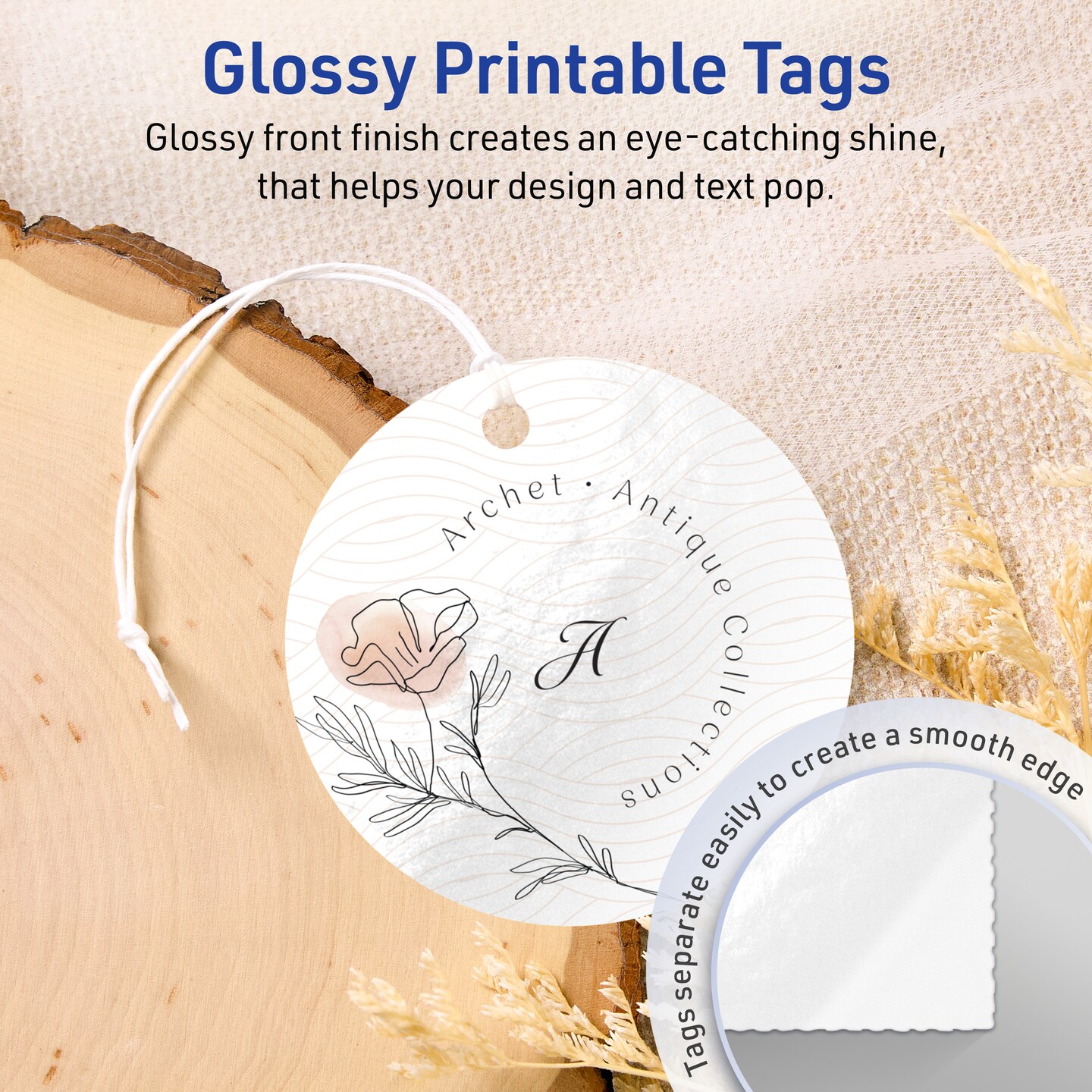 3&#x22; Diameter Round, Glossy White Printable Tags