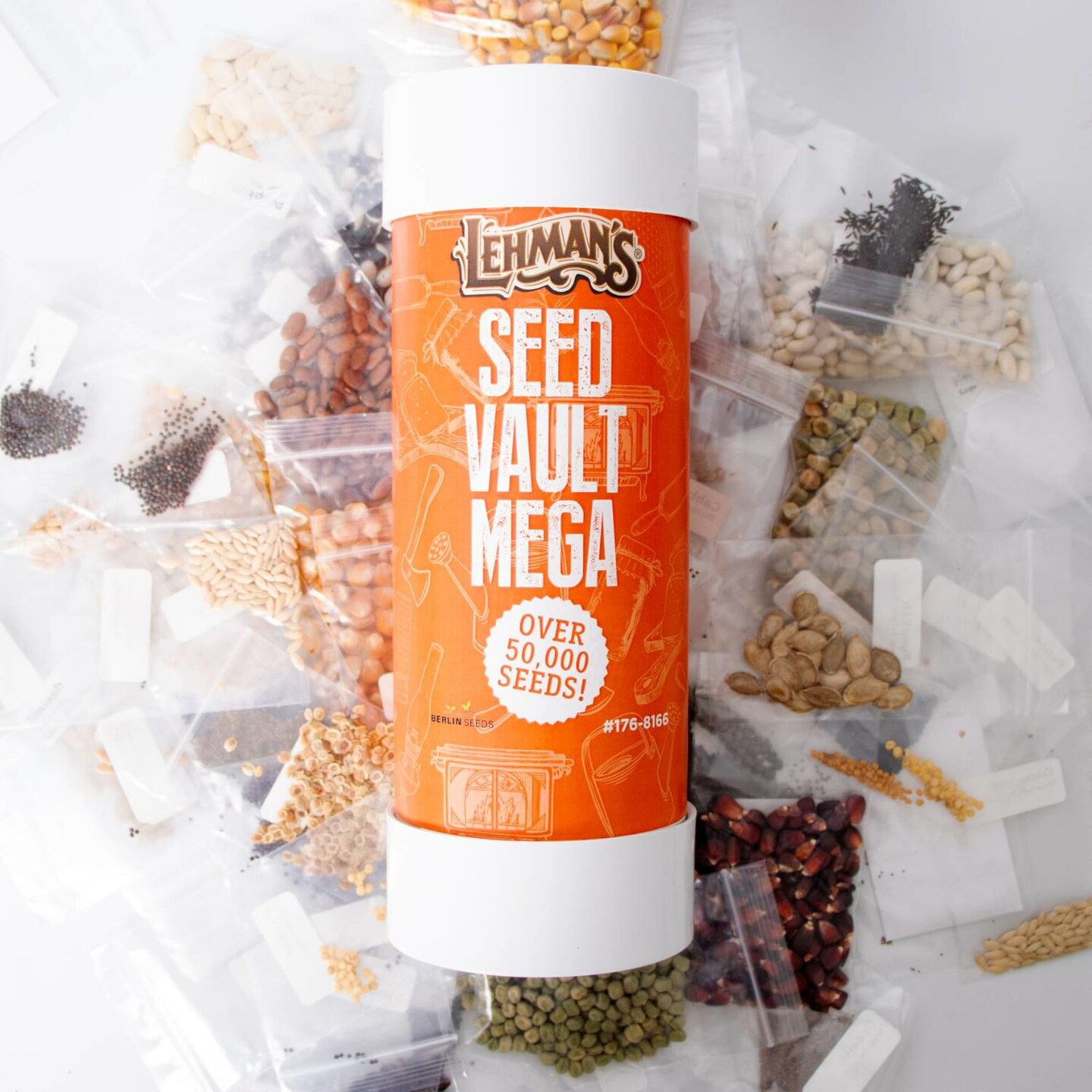 Lehman's Heirloom Garden Seed Vault Kit, Mega with PVC Case and Guide, 70+ Varieties of Vegetable Herb and Fruit Seeds, 50K+ Seeds