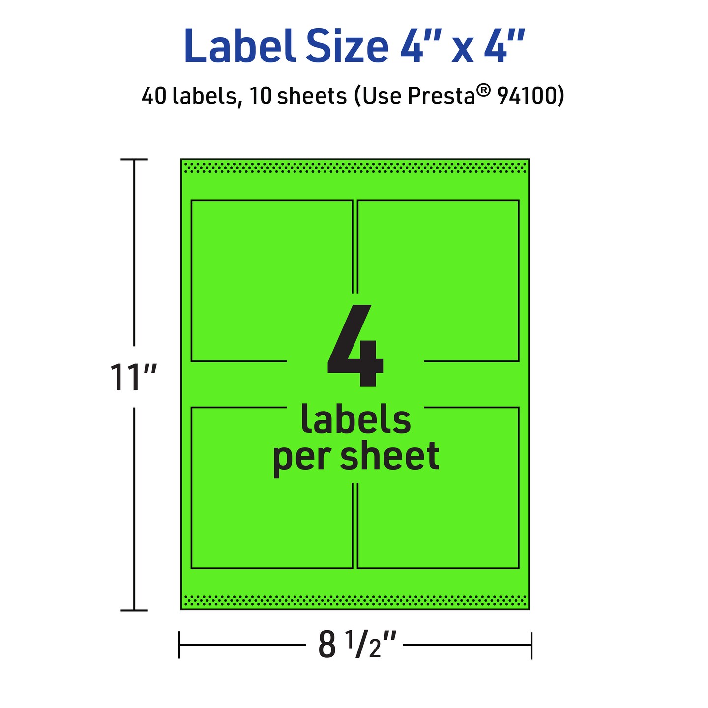 Avery Neon Green Paper Labels, 4&#x22; x 4&#x22; Square