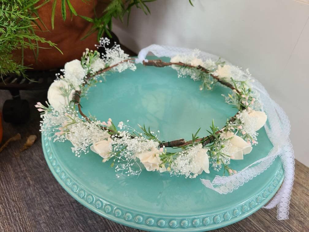 Sola wood flower crown, flower girl crown, spring hair wreath