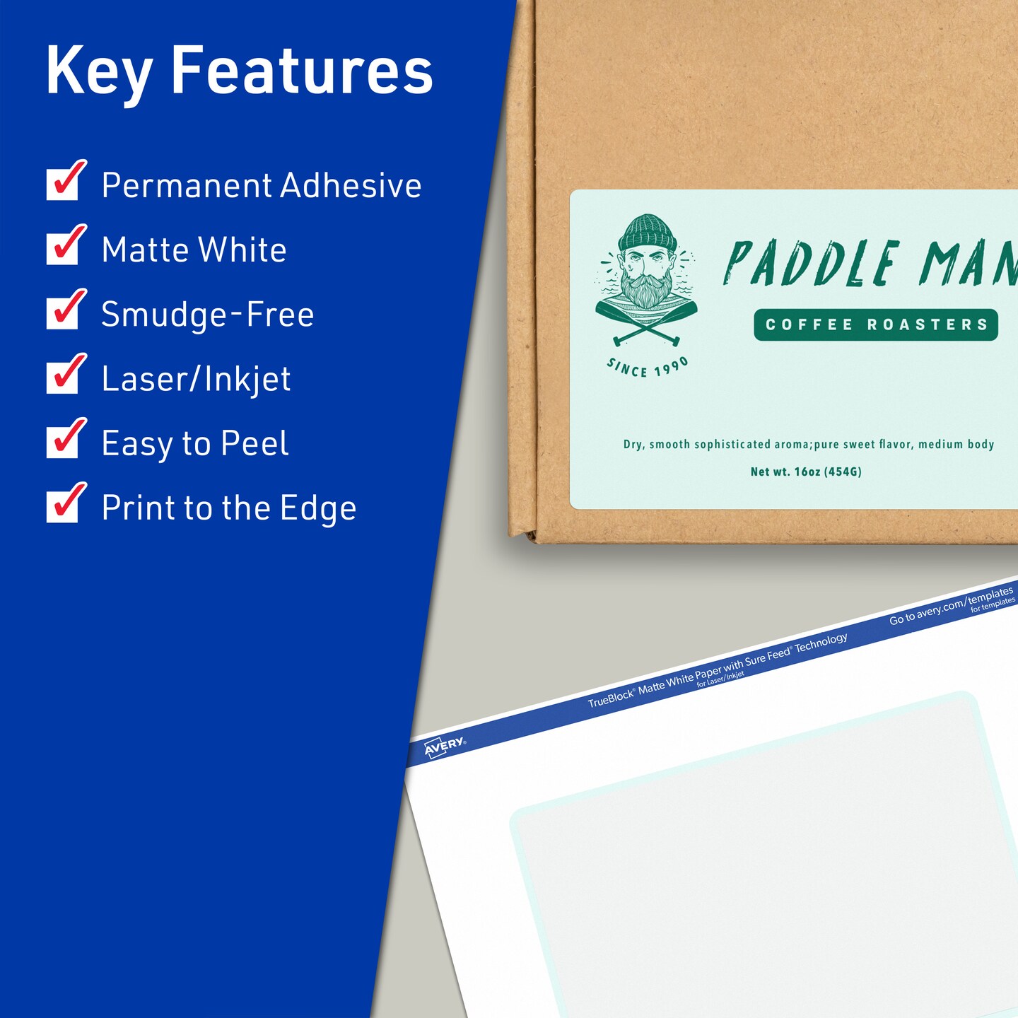 Avery TrueBlock Matte White Paper Labels,  4&#x22; x 5&#x22; Rectangle