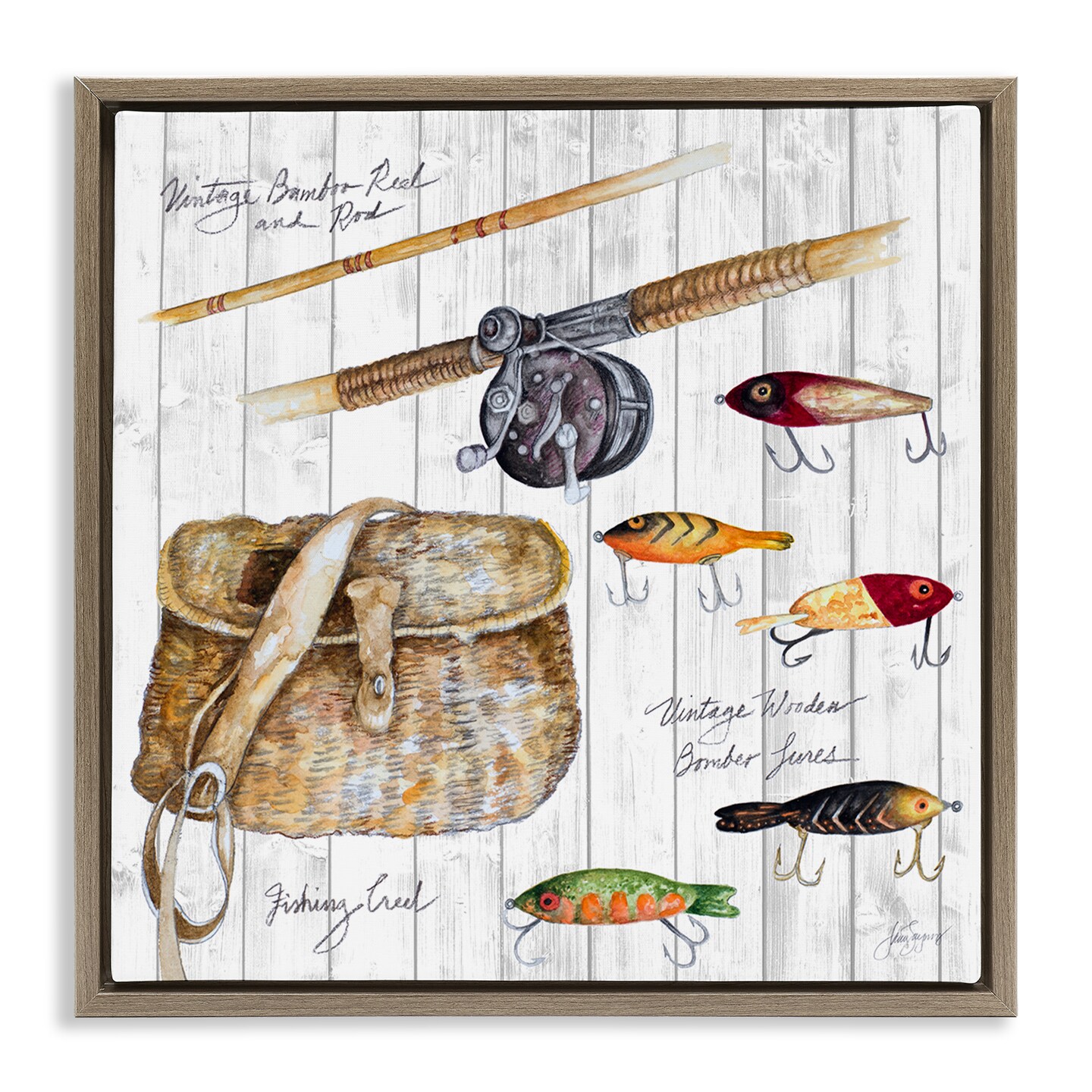 Stupell Industries Fishing Tackle Box Framed Floater Canvas Wall Art Design by Janice Gaynor