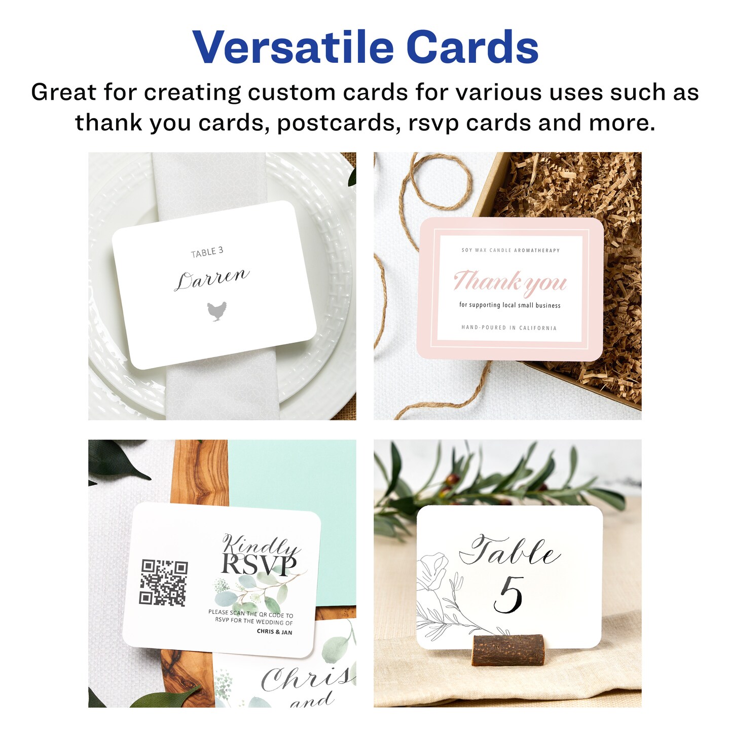 Avery Printable Matte White Corner Cards with Sure, 4.25&#x22; x 5.5&#x22; Rectangle Rounded Corne