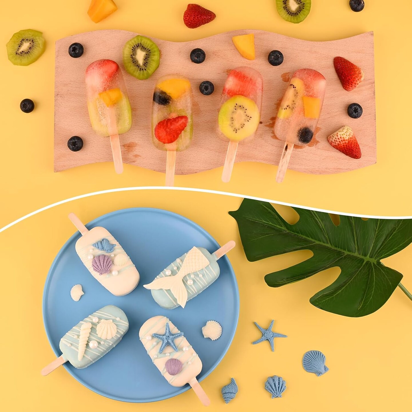 2-Pack Large Oval Silicone Popsicle Molds with 50 Wooden Sticks – 4 Cavities Each, Reusable DIY Ice Pop & Cakesicle Maker for Ice Cream, Cake Pops, Yogurt & Frozen Treats (White)