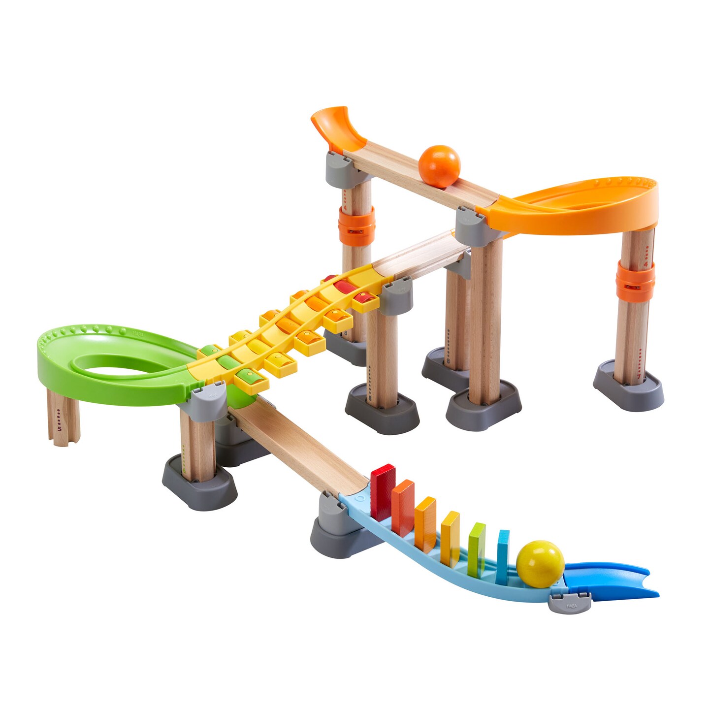 HABA Marble Run Kullerbu Ball Track Building Set for Kids 3-5, STEM Toy with Melody Dominoes and Vehicles - Educational Toddler Toys for Boys