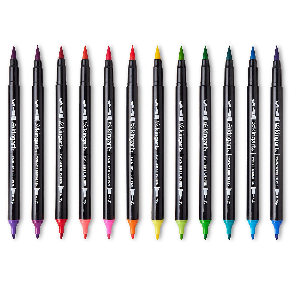 KINGART&#xAE; PRO Twin-Tip&#x2122; Brush Pens, 12 BRIGHT Colors