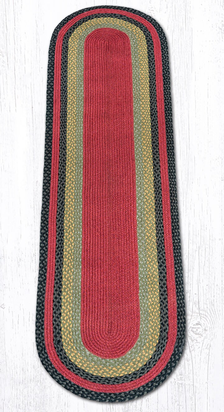 Earth Rugs C-238 Burgundy / Olive / Charcoal Oval Braided Rug 2 Feet x 8 Feet