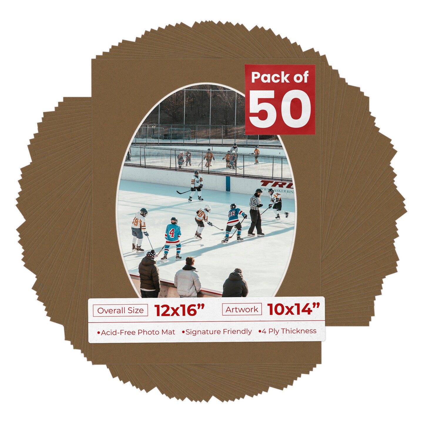 Aged Oak Brown Mat Board for 12x16 Frames - Oval Opening for 10x14 Photos