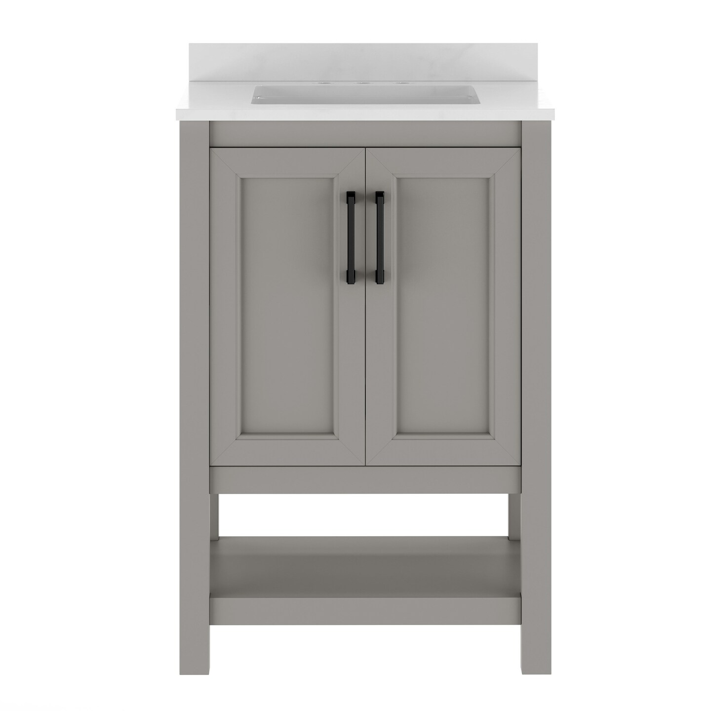 Merrick Lane Vigo Bathroom Vanity with Ceramic Sink, Carrara Marble Finish Countertop, Storage Cabinet with Soft Close Doors and Open Shelf