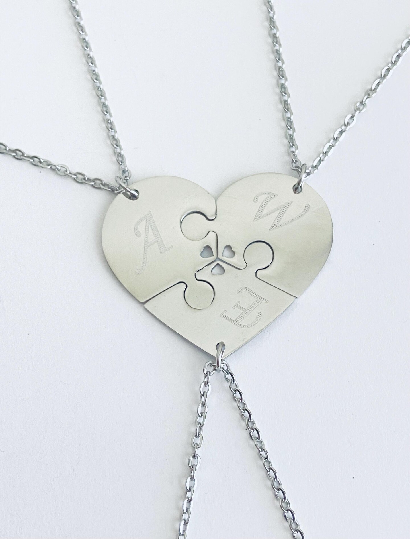 3 Stainless Steel Heart Puzzle Necklaces. 3 Piece Puzzle Necklaces