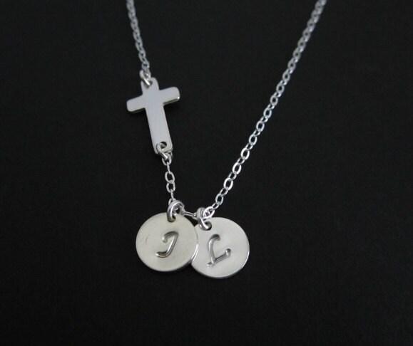 Initial Necklace. Silver Cross Necklace. Personalized Sterling Silver Jewelry. Sister. Best Friends. Family Jewelry. 1.2.3.4.5.6 initials