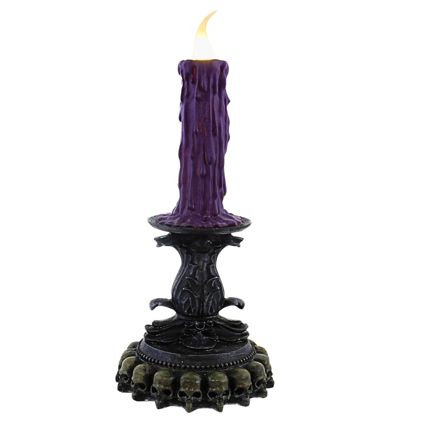 Roman 9.0 Inch Spooky Candle Purple Halloween Figurine , Lighted Halloween Decor Halloween Light