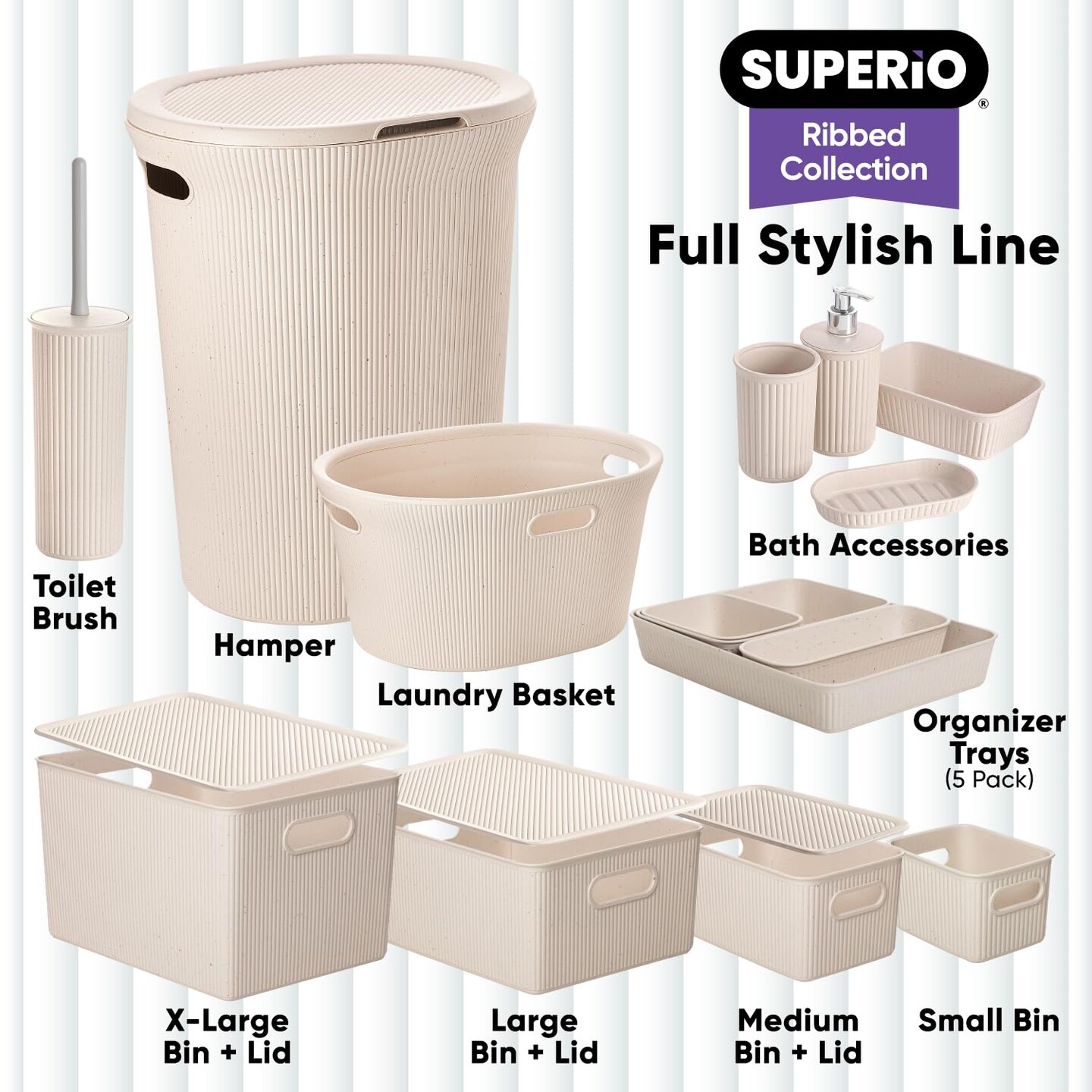 Superio Plastic Storage Container Bins, Organizer Baskets, Boxes for Organizing Closet Shelves Drawer Shelf