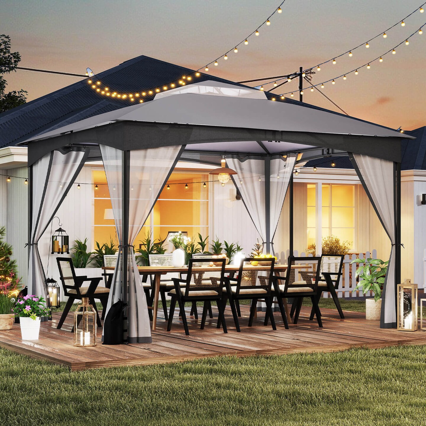Costway 10x12 FT 2-Tier Patio Gazebo Canopy Netting Heavy-Duty Metal Easy-Setup Outdoor