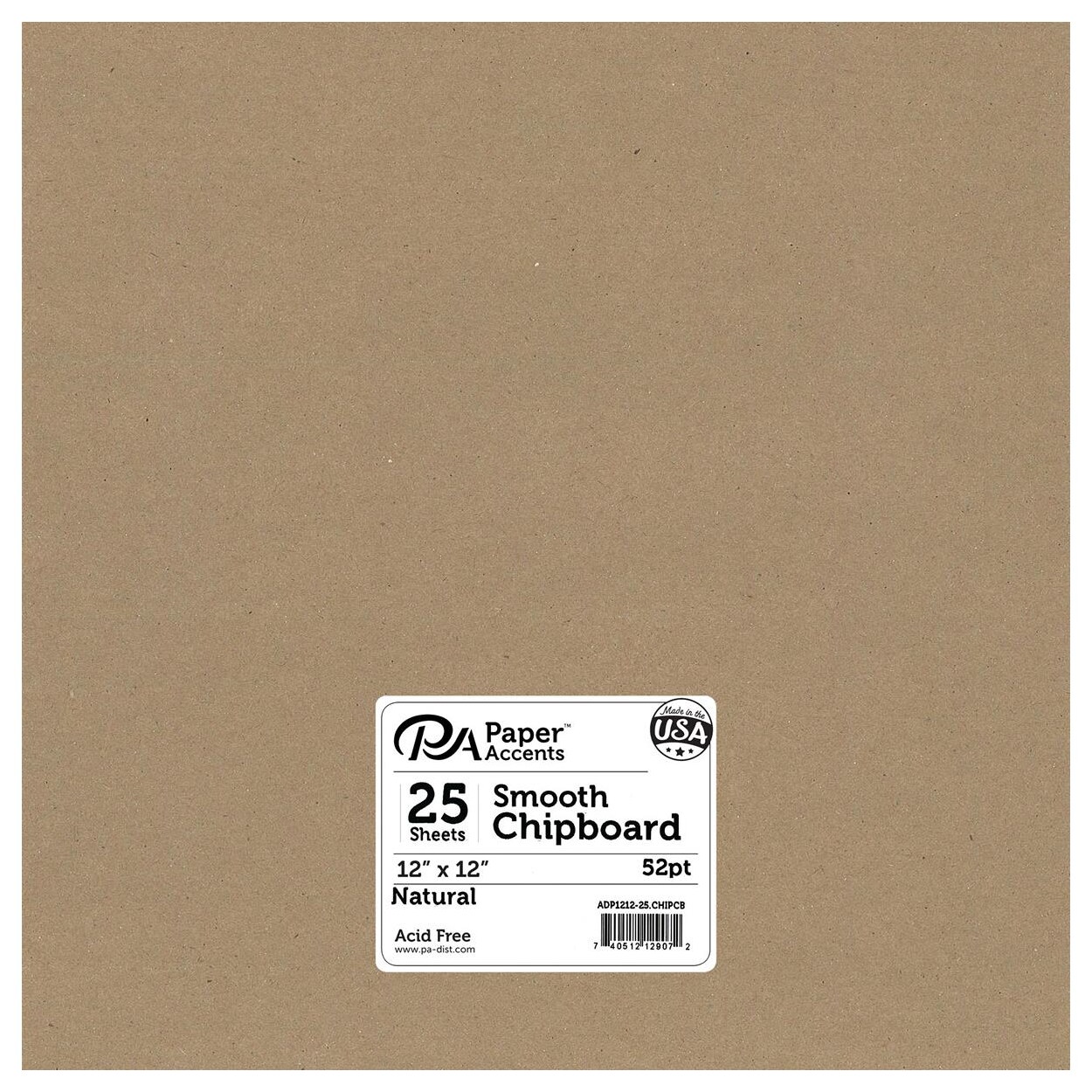 Accent Design Paper Accents Chipboard 12"x12" 1X Heavy 52pt Natural 25pc - Sturdy Chipboard for DIY, Bookbinding, Natural Chipboard Sheets for Crafts
