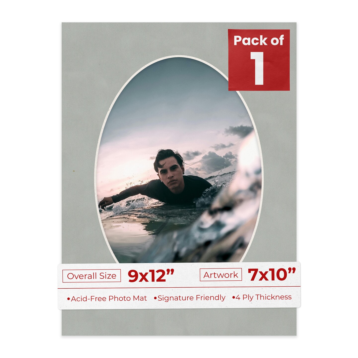 Light Grey Suede Mat Board for 9x12 Frames - Oval Opening for 7x10 Photos