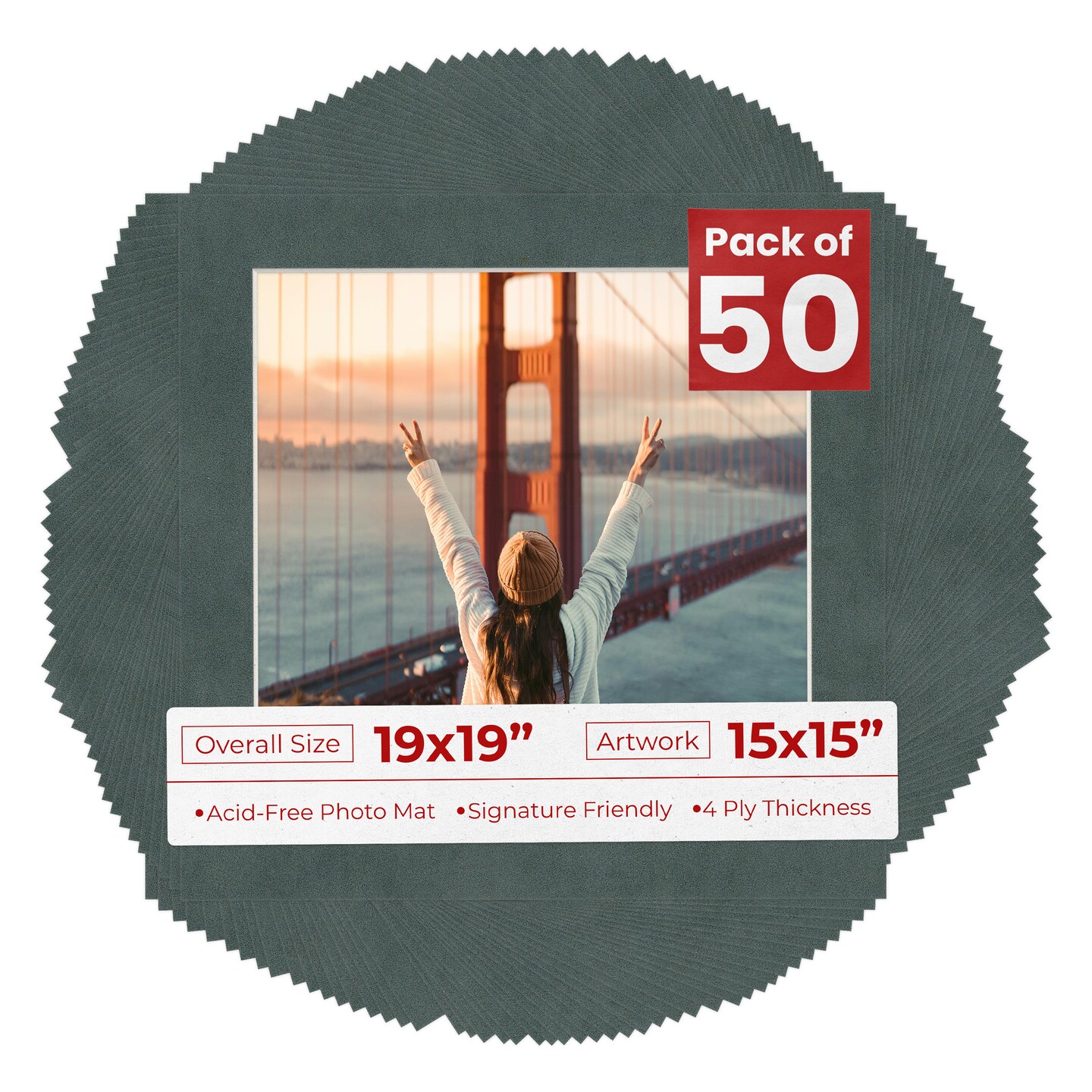 Dark Grey Suede Mat Board for 19x19 Frames - Fits 15x15 Photos