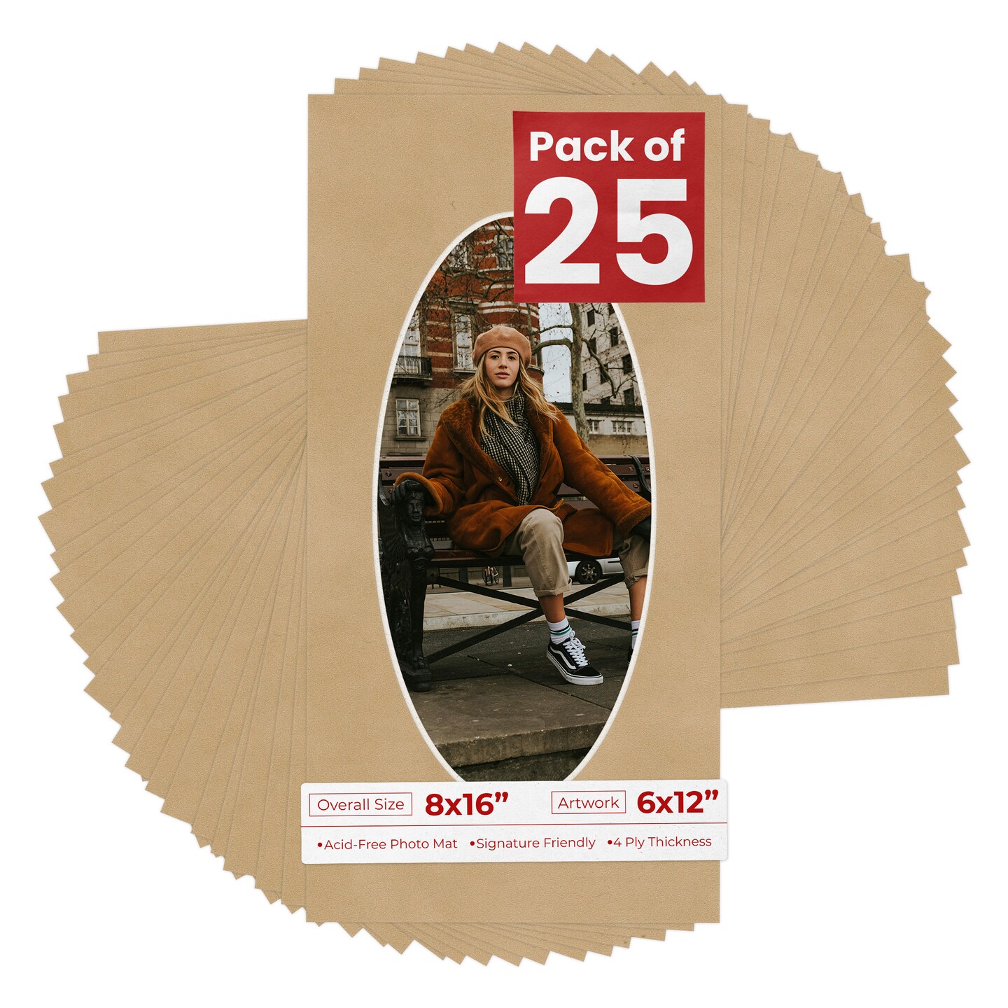 Beige Suede Mat Board for 8x16 Frames - Oval Opening for 6x12 Photos