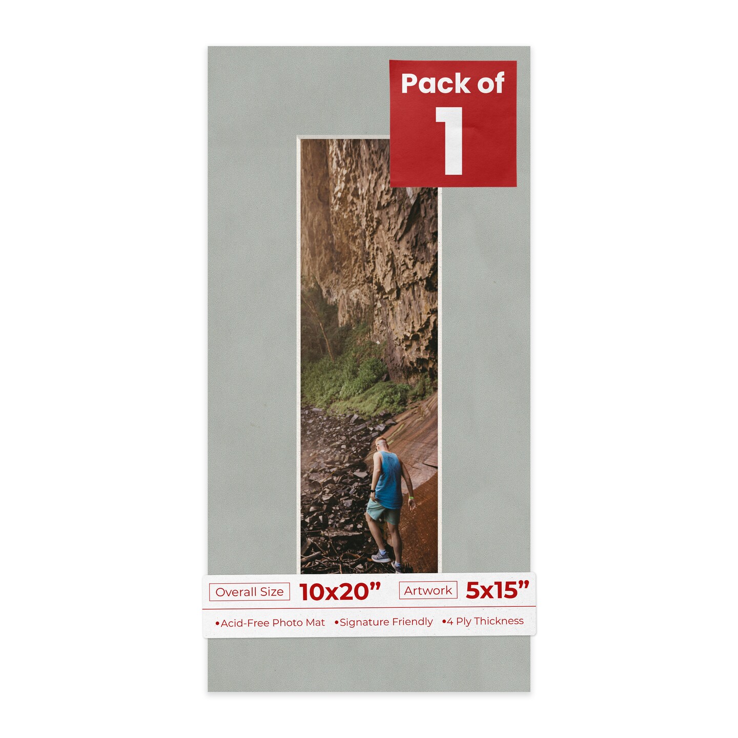 Light Grey Suede Mat Board for 10x20 Frames - Fits 5x15 Photos