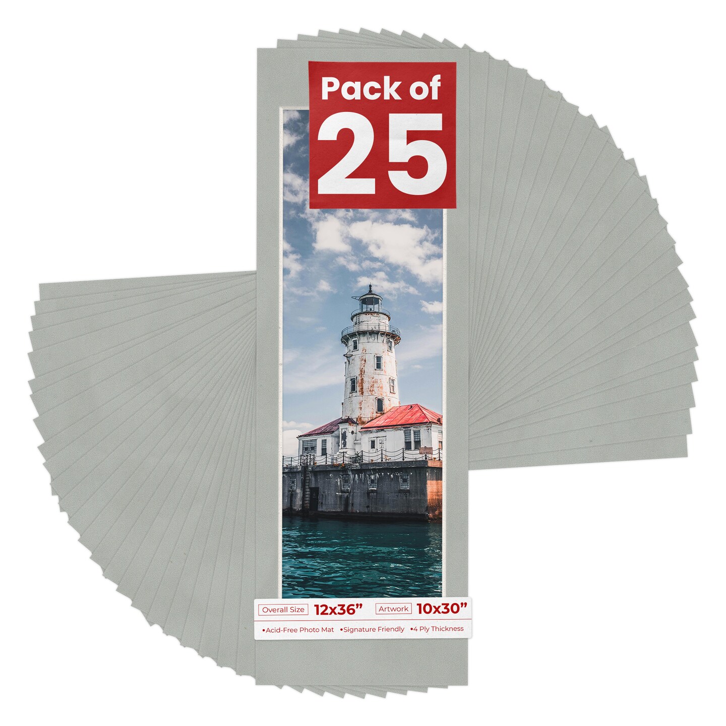 Light Grey Suede Mat Board for 12x36 Frames - Fits 10x30 Photos