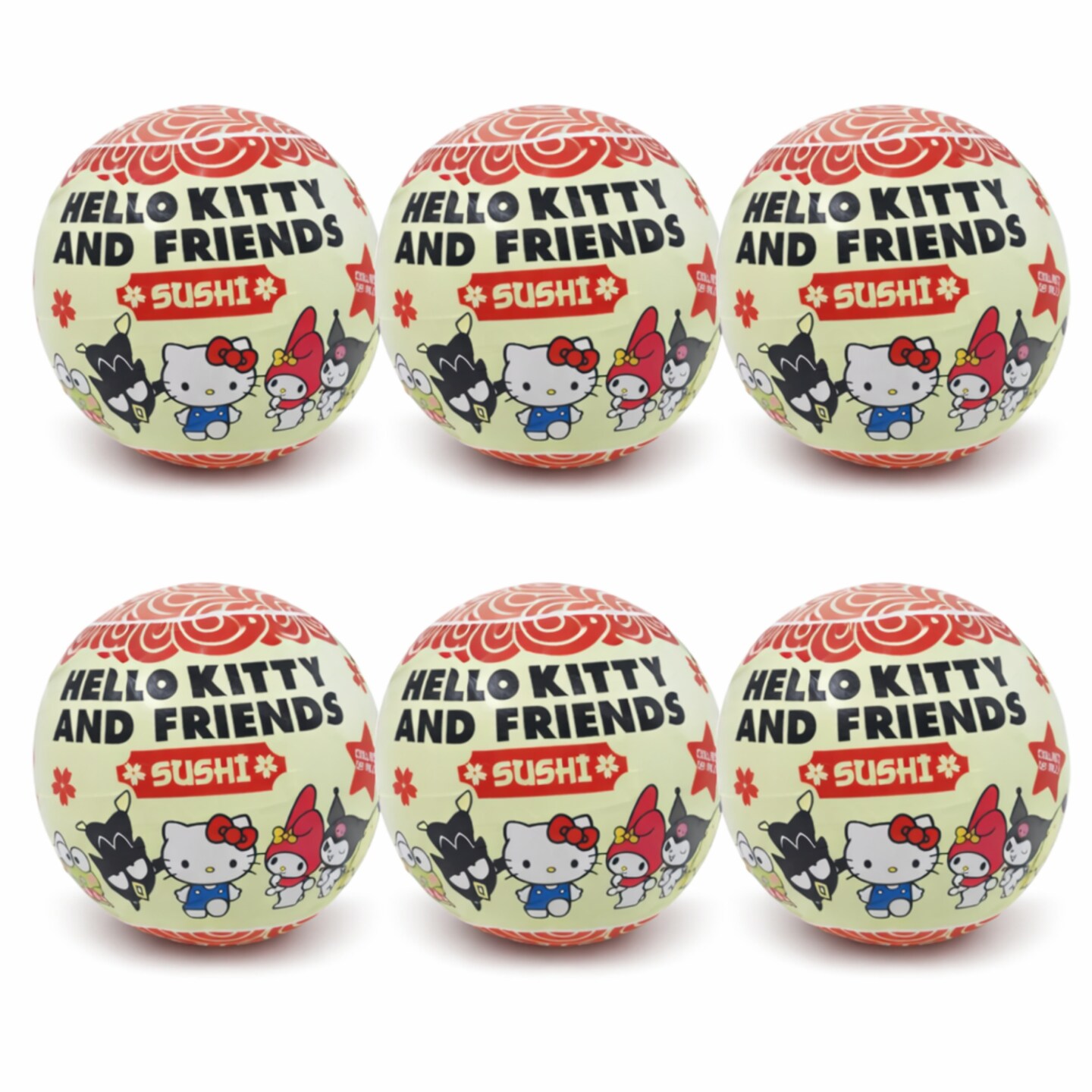 Assortment of 6 Hello Kitty and Friends Sushi Mystery Collectible Capsules