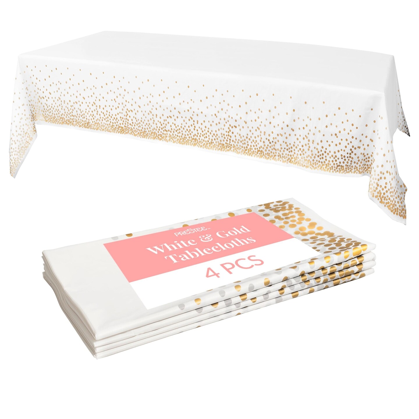 White and Gold Tablecloths, 4pk, 54x108 Inches - Party Table Cloths Disposable