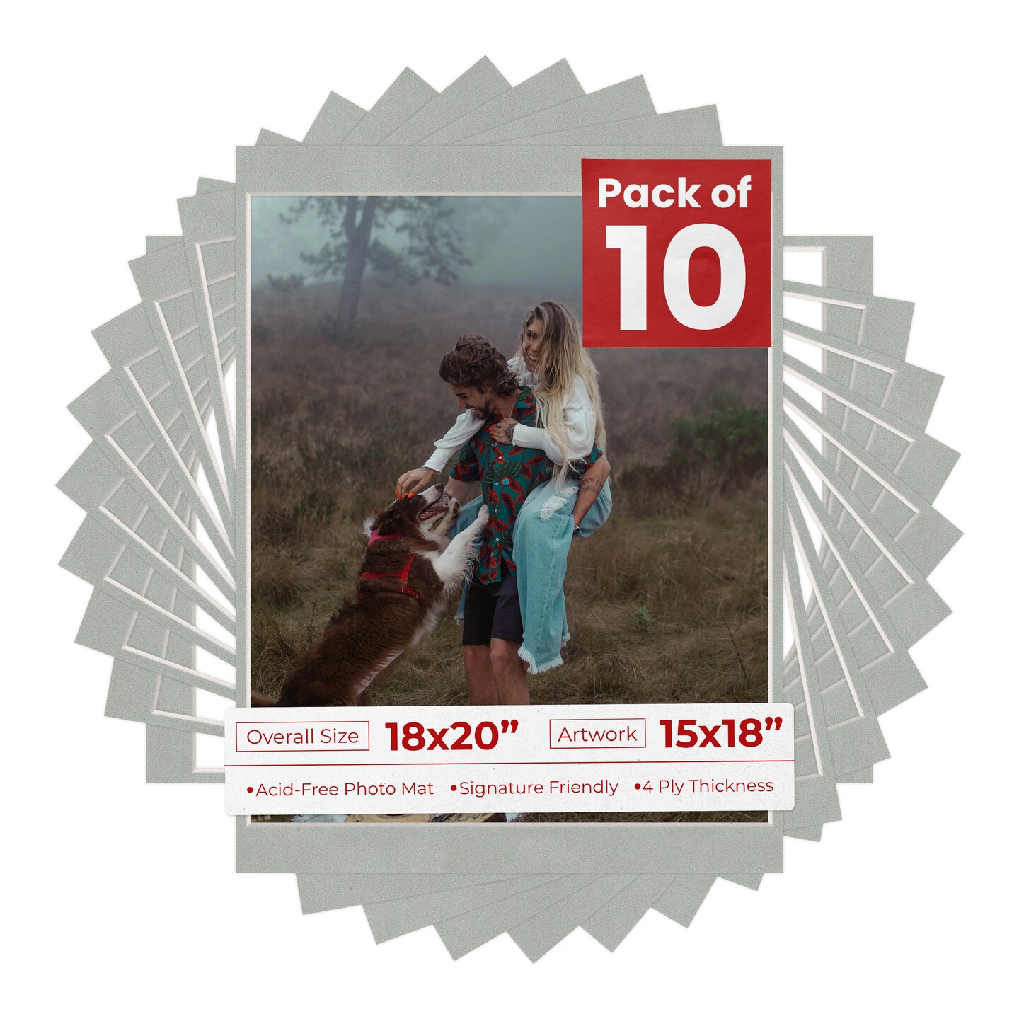 Light Grey Suede Mat Board for 18x20 Frames - Fits 15x18 Photos