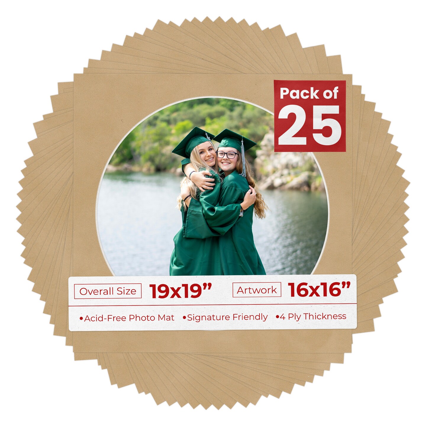 Beige Suede Mat Board for 19x19 Frames - Circle Opening for 16x16 Photos