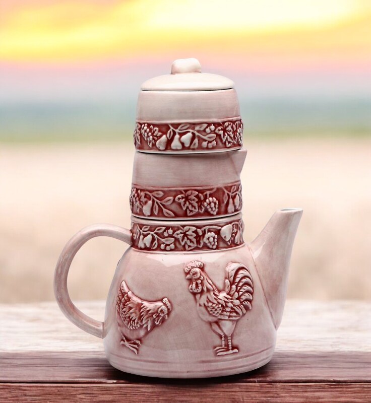 Ceramic Rooster Teapot with Sugar and Creamer Set, Farmhouse Kitchen Decor, Gift for Her