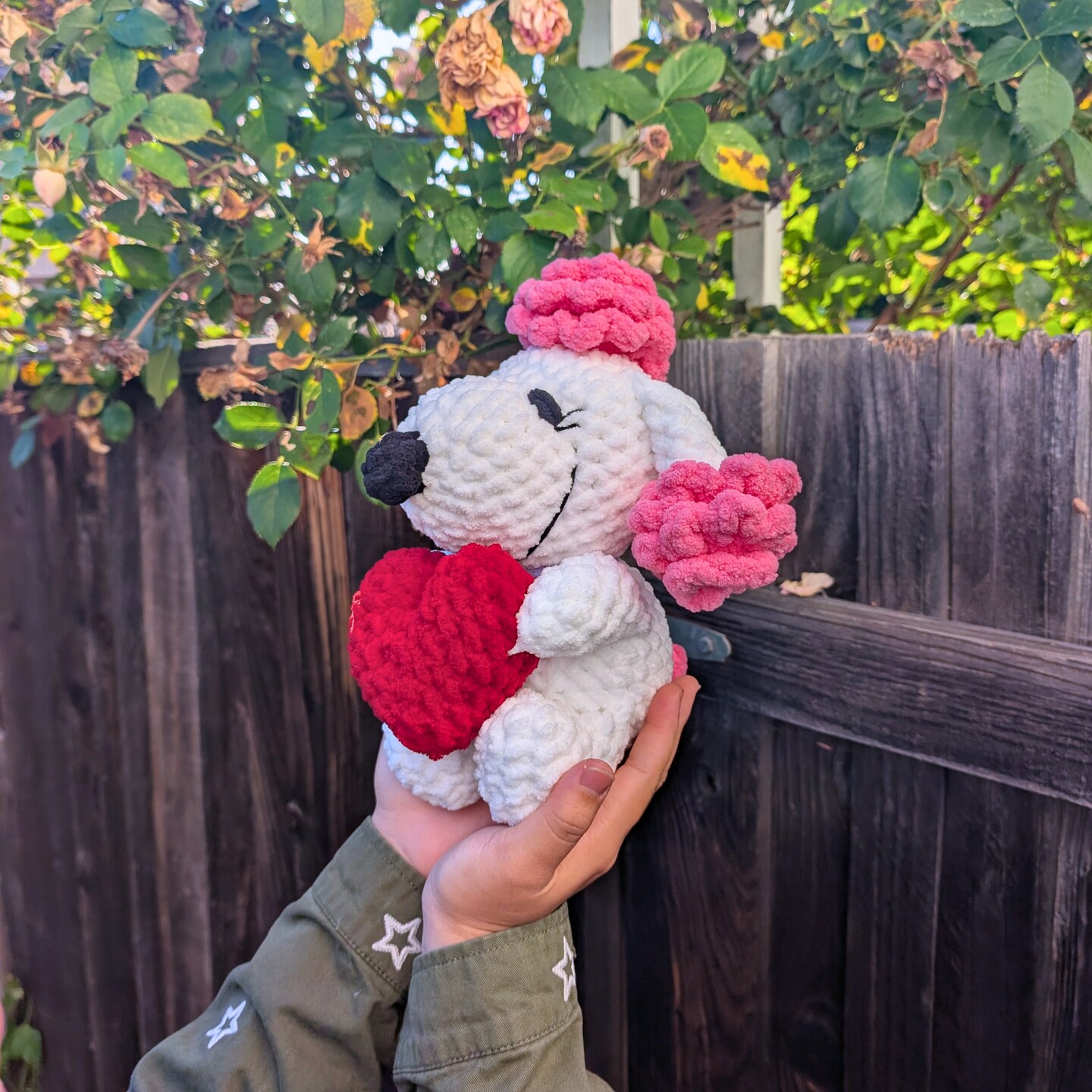あみぐるみ　ぐふふっと仲良しコロピンクまるちゃんとコロ白ぷーちゃんのキーホルダー Fifi Poodle Heart Handmade Crochet Plush | Snoop Girlfriend Puppy