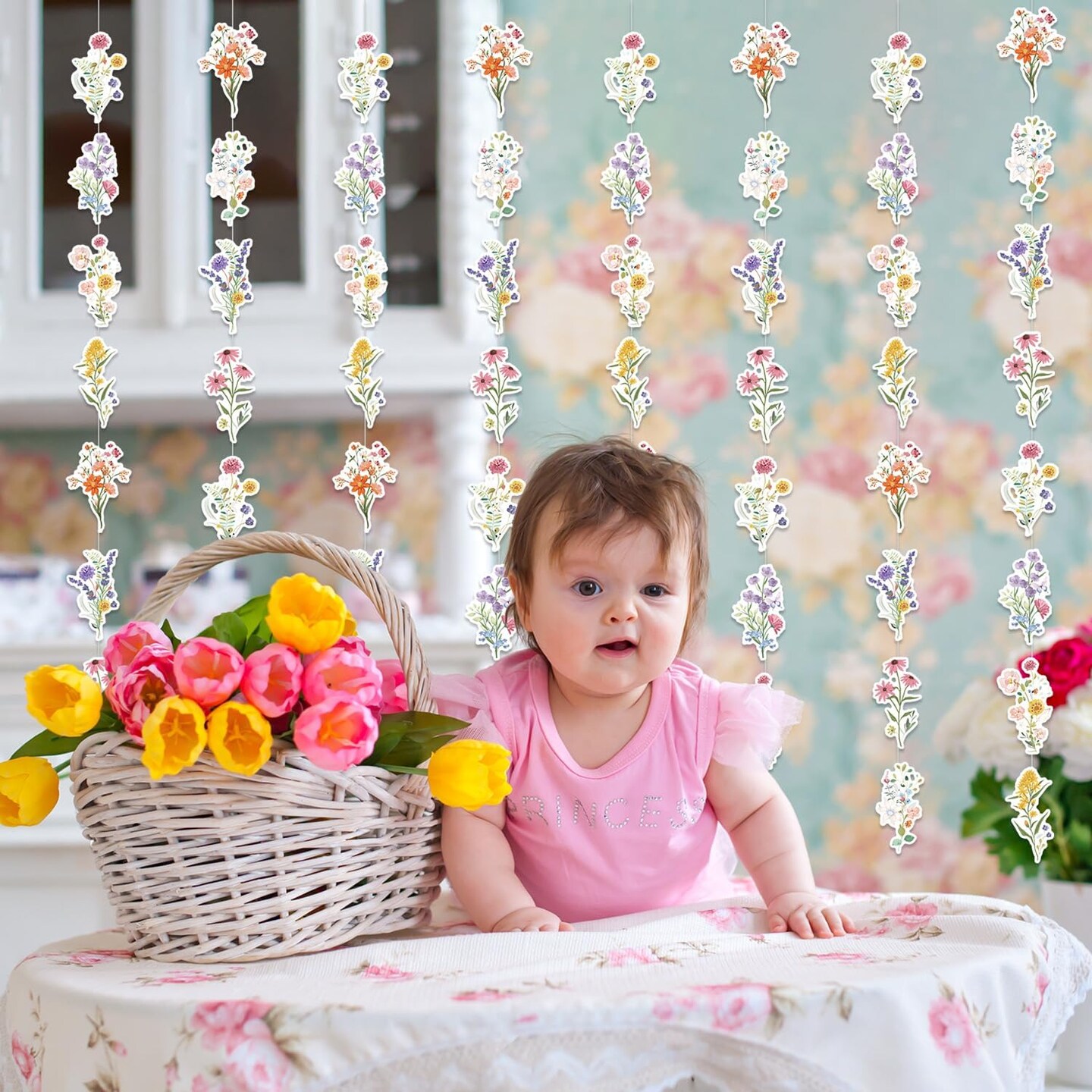 8 Pack Wildflower Paper Hanging Garlands – Floral Decorations for Birthday, Baby & Bridal Shower, Girls & Women’s Party, Spring/Summer Wedding & Ceiling Décor