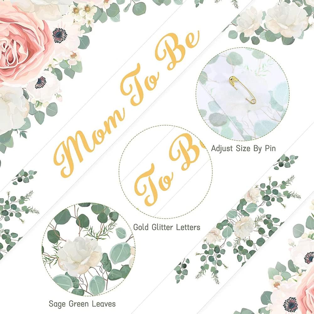 Greenery Mom to Be Sash & Daddy to Be Badge Pins for Baby Shower Gender Reveal Party Decorations