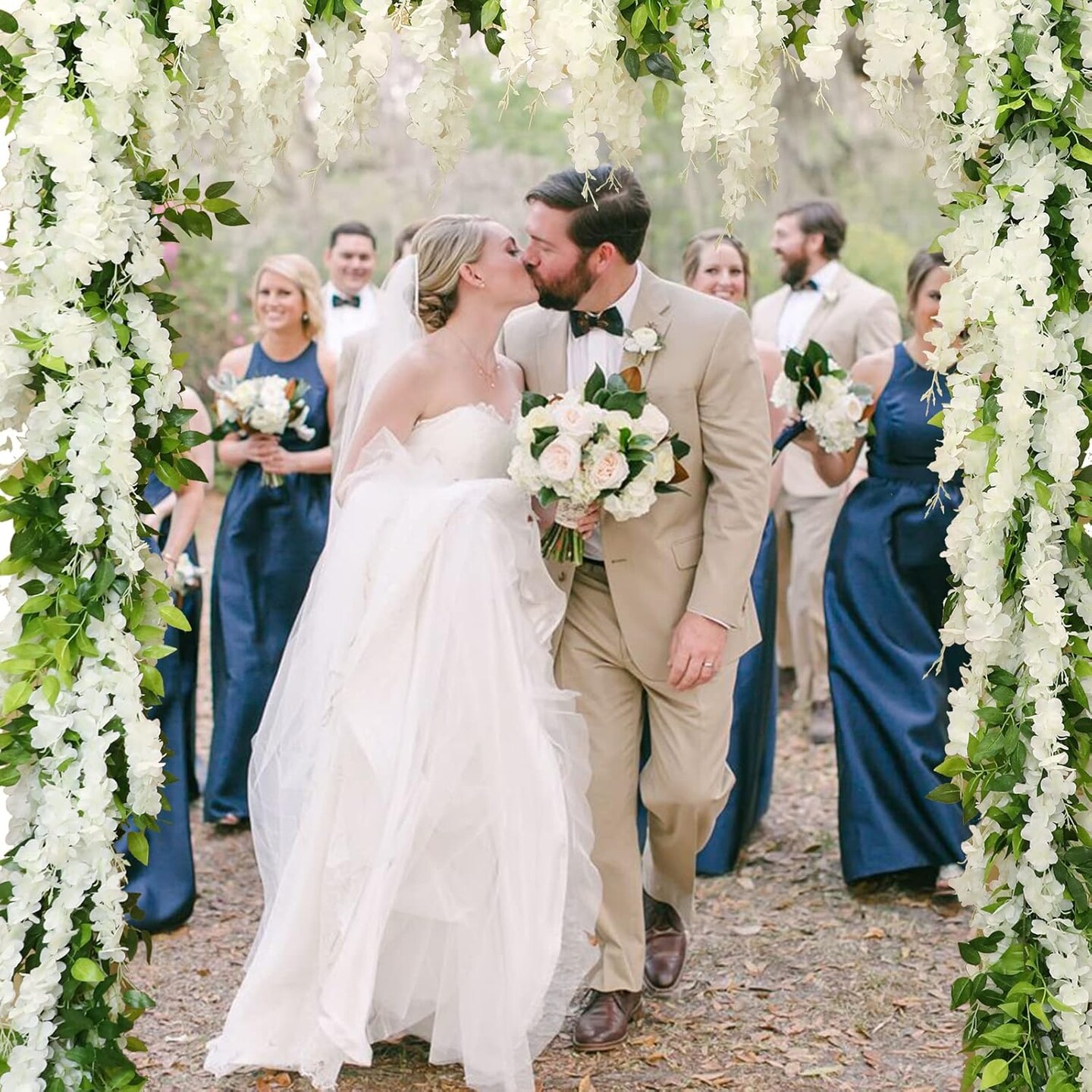 Wisteria Artificial Flowers Garland, 2Pcs Total 14.4ft Silk Faux Wisteria Vine Kit, Hanging Flower Plant for House Outdoor Garden Ceremony Outside Wedding Arch Floral Decor