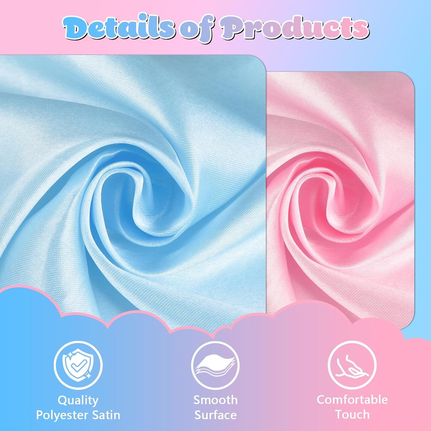 12 Pcs Pink Blue Table Runner, 72 Inch Satin Table Runner for Baby Shower, Gender Reveal, New Year, Valentines Day, Wedding Banquet, Birthday Party