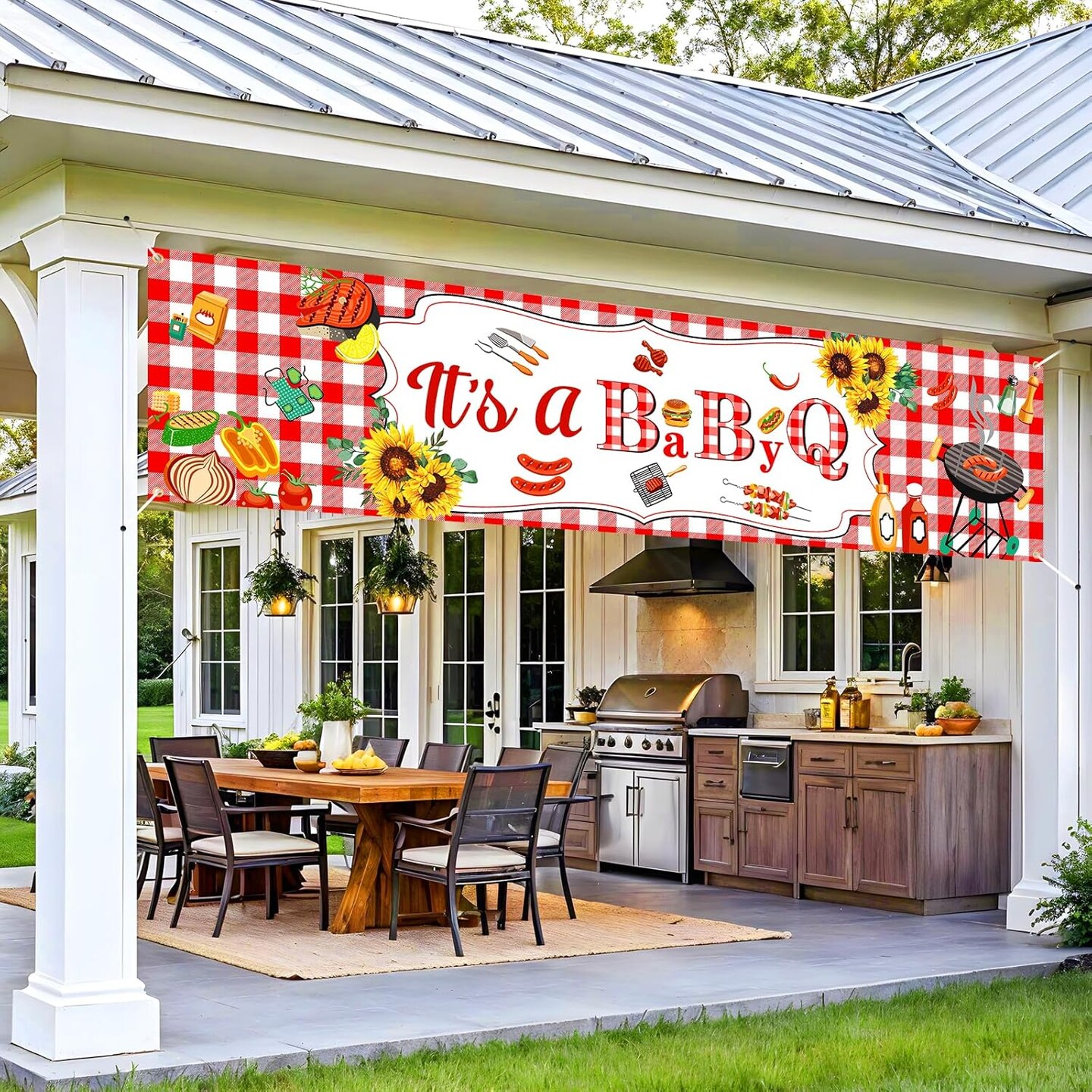 Baby BBQ Shower Decorations Large Sunflower Baby Q Banner It&#x2019;s A BabyQ Party Decorations Summer Rustic Barbecue Backdrop for Picnic Sunflower Baby Shower Gender Reveal Party Supplies Outdoor