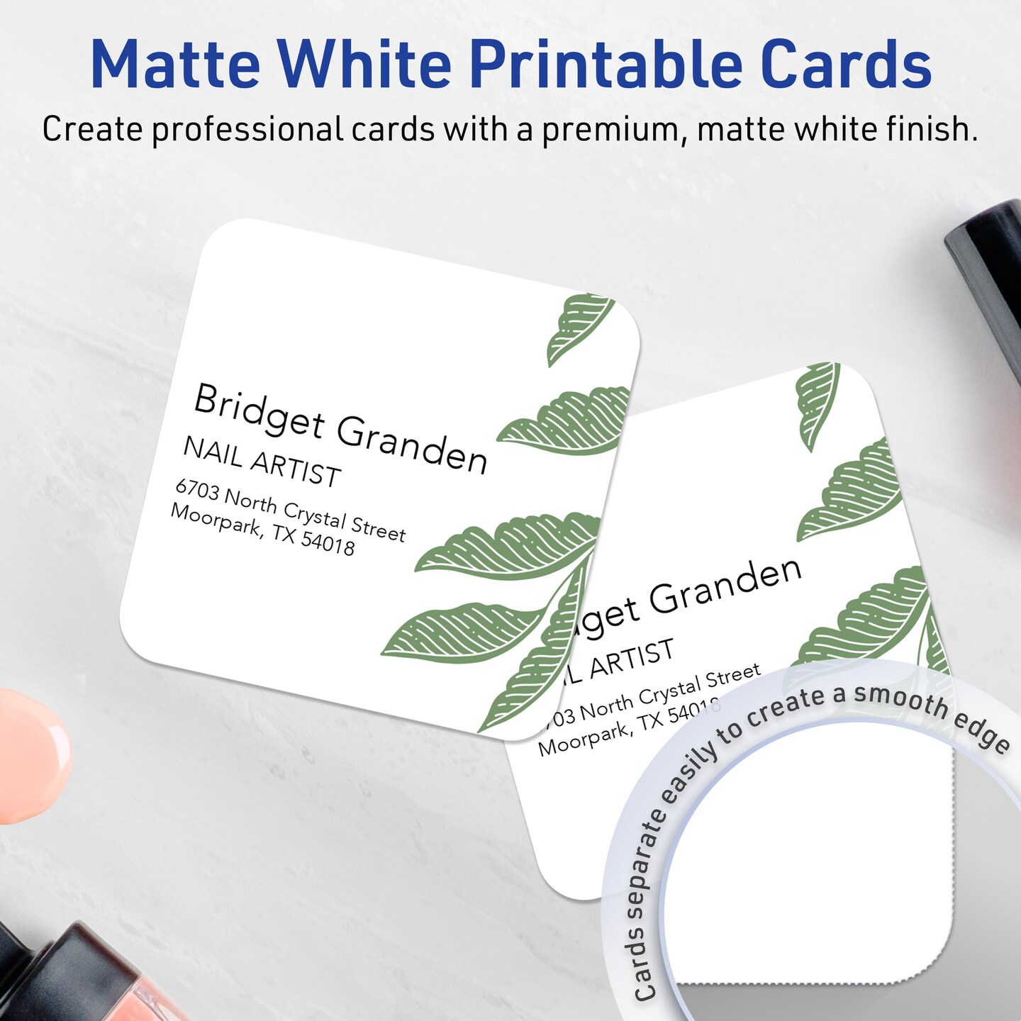 Avery Matte White Square Cards, 3" x 3" Square Rounded Corners