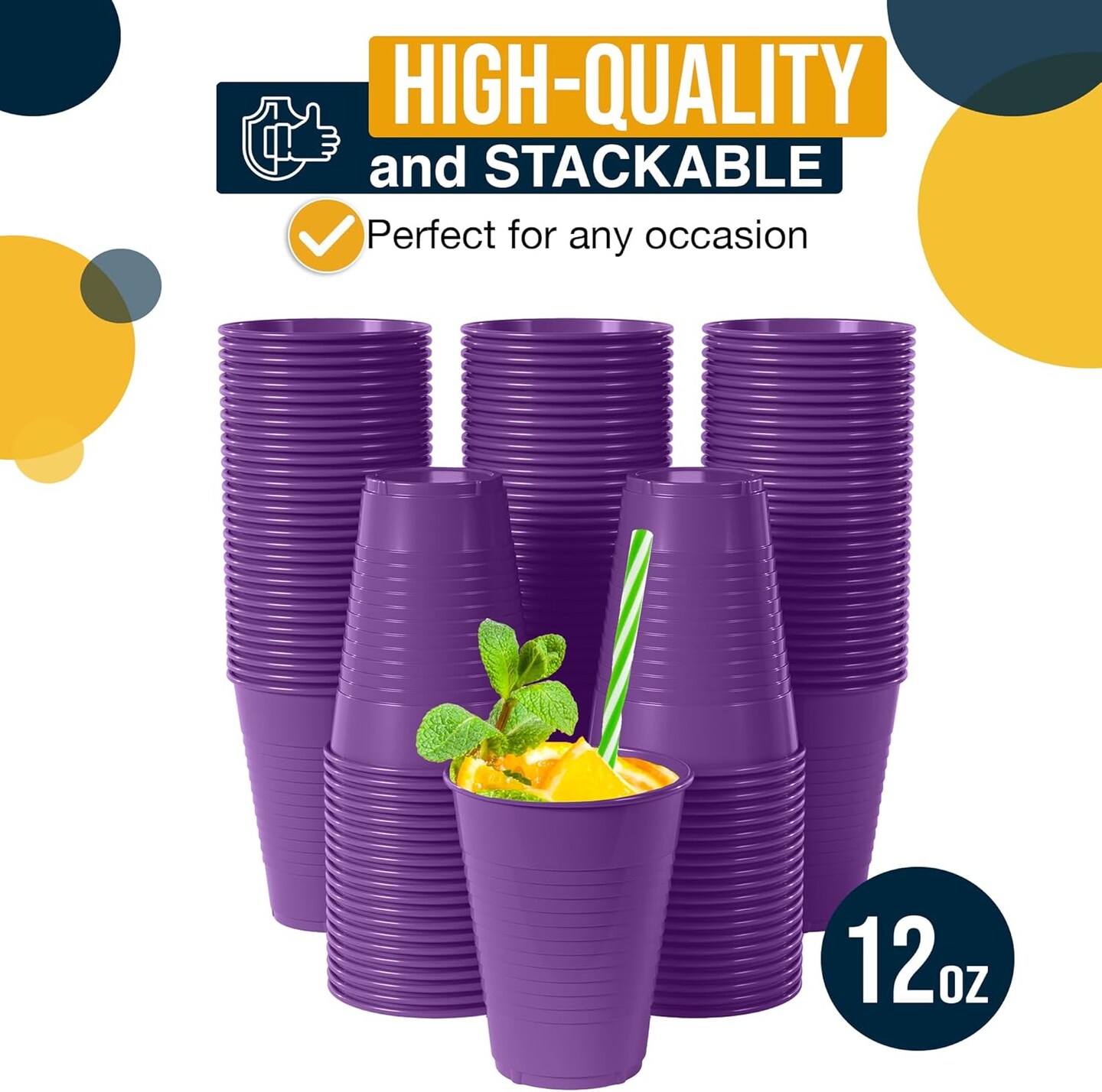 Exquisite Party Solids 12 Oz Plastic Cups – 100 Pack Disposable Cups for Parties & Events | Durable Plastic Party Cups | Bulk Drink Cups for Soda, plastic cup | Recyclable Disposable Cups for Everyday Use & Celebrations