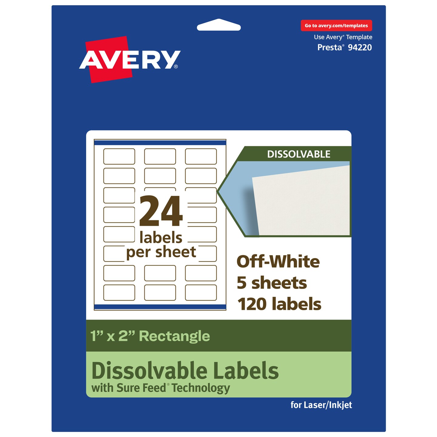 Avery Dissolvable Labels, 1&#x22; x 2&#x22; Rectangle