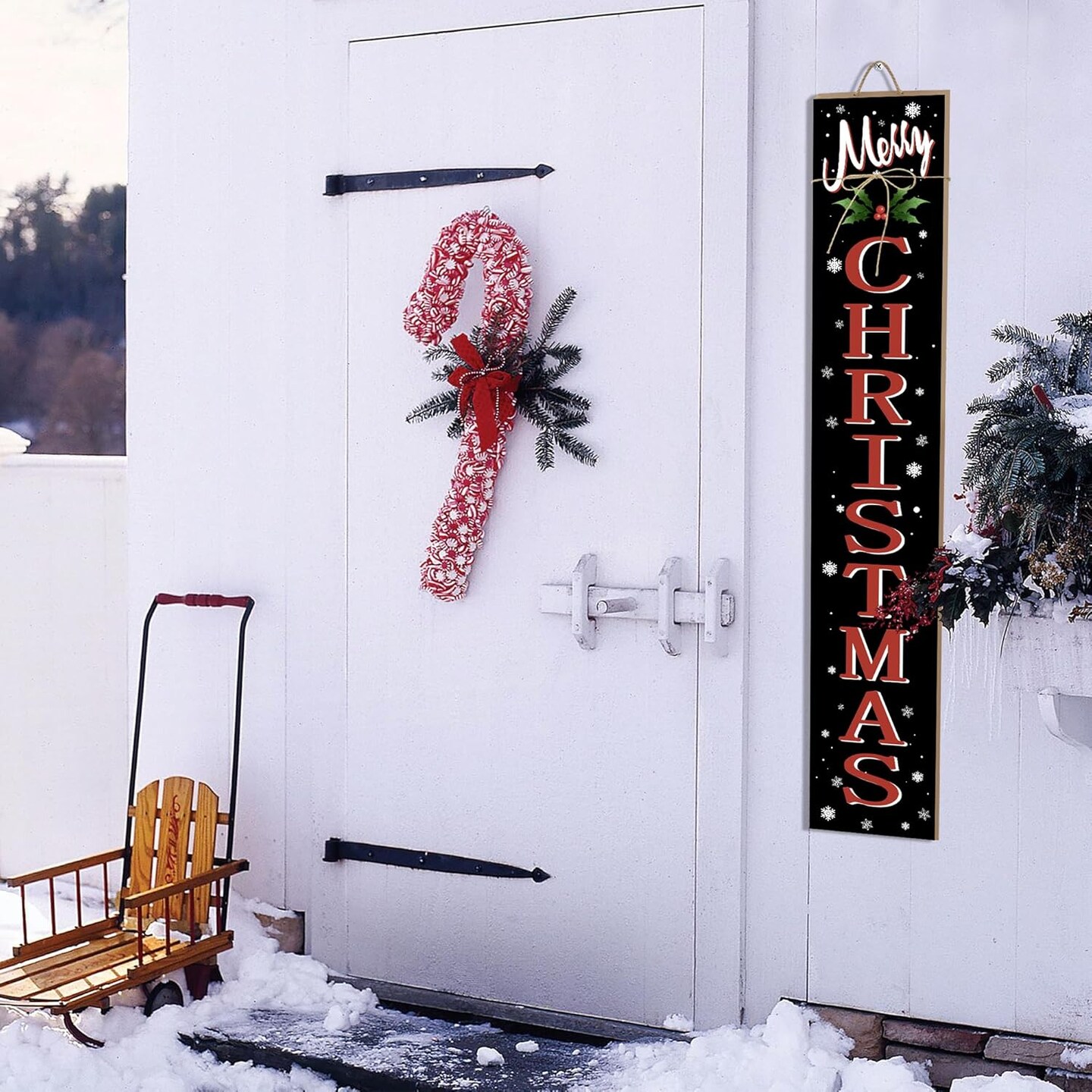 Merry Christmas Welcome Porch Sign Xmas Wooden Door Sign 47'' Large Porch Sign(47.2"L x 47.2"W)