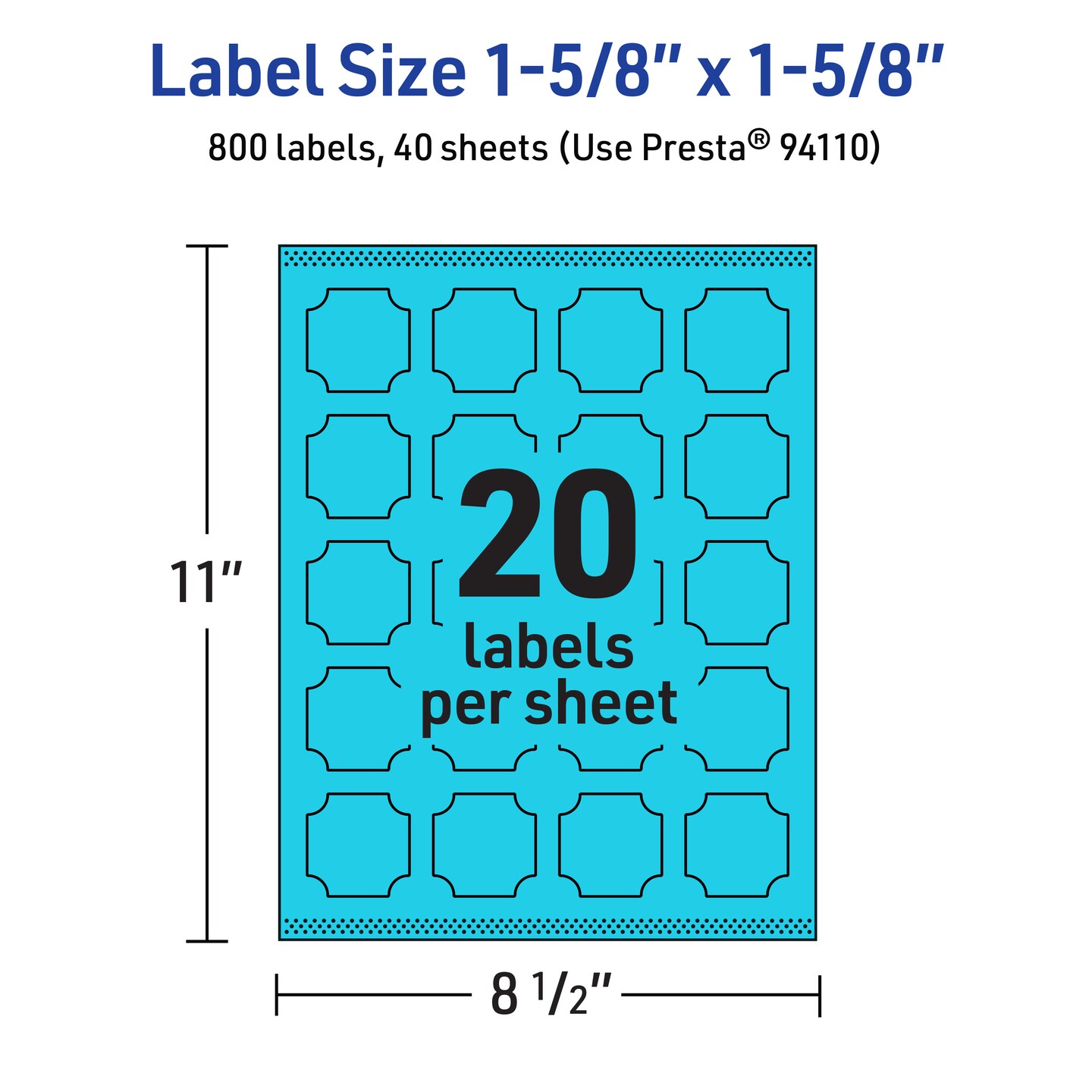 Avery Bright Blue Paper Labels, 1-5/8" x 1-5/8" Square Scalloped