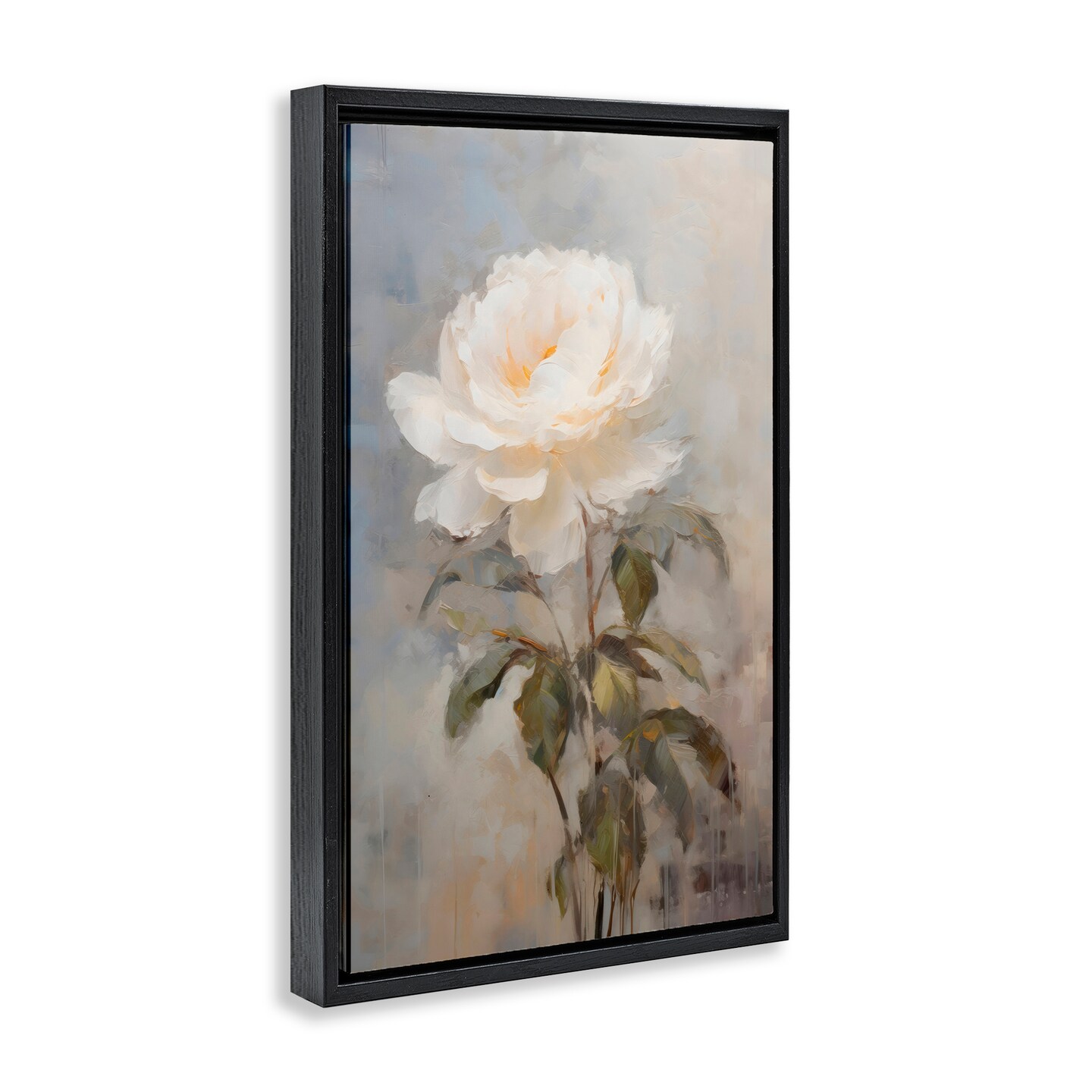 Stupell Industries White Rose Close Up Black Framed Floater Canvas Wall Art, design by Creative Studio