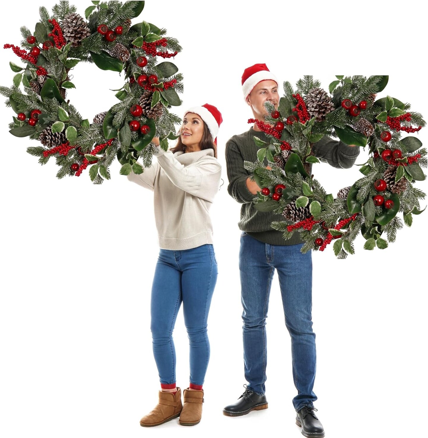 24-Inch Christmas Wreath for Front Door(Red Berry)22&#x22;D x 22&#x22;W x 5&#x22;H