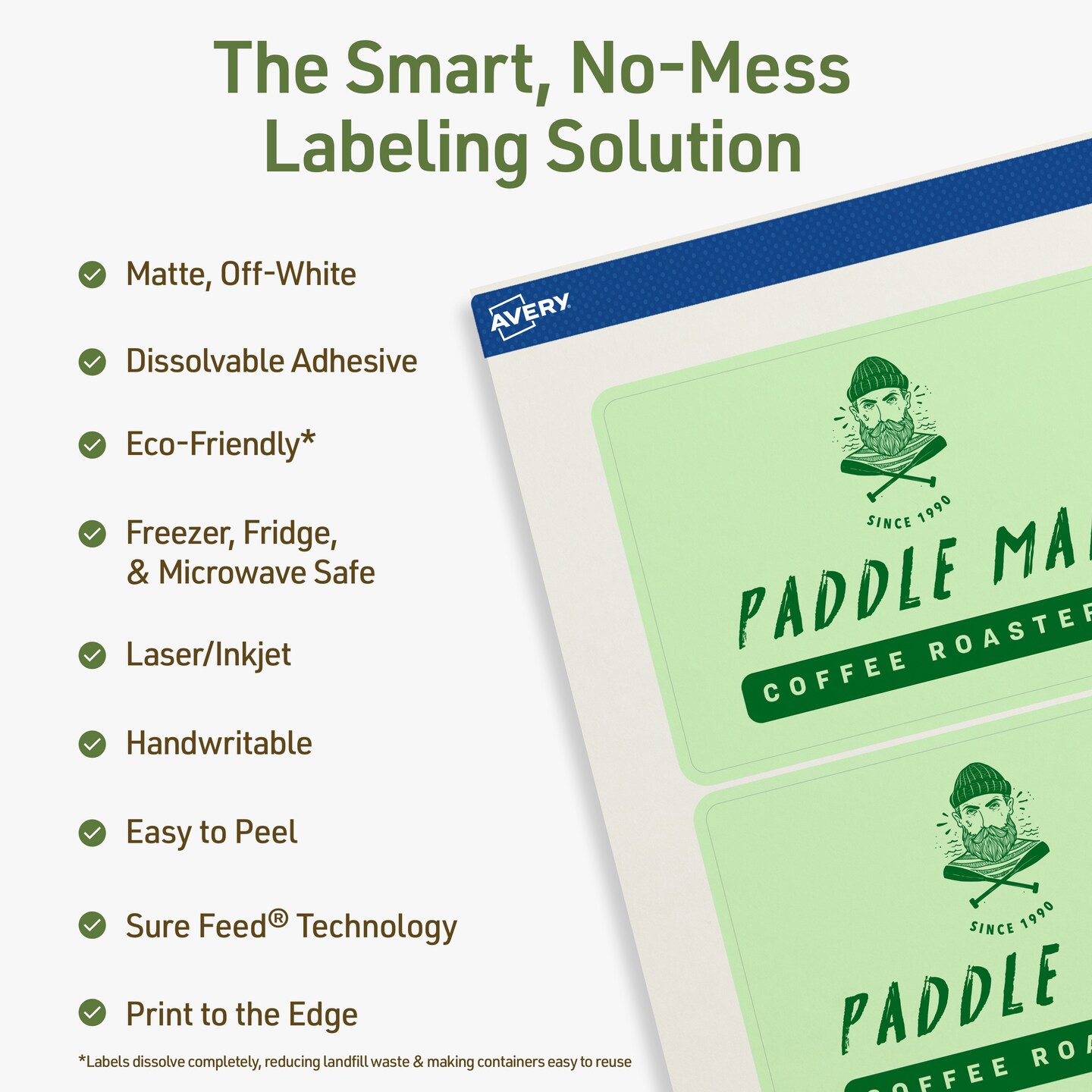 Avery Dissolvable Labels, 3&#x22; x 7&#x22; Rectangle
